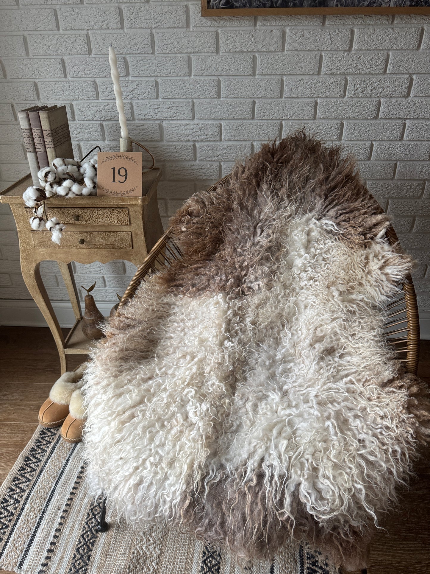 Follkee Rustic Icelandic Sheepskin Rug Throw Fur Rug Sheepskin Rug throw, natural sheepskin, real sheepskin rug, chair throw, all natural MEL40