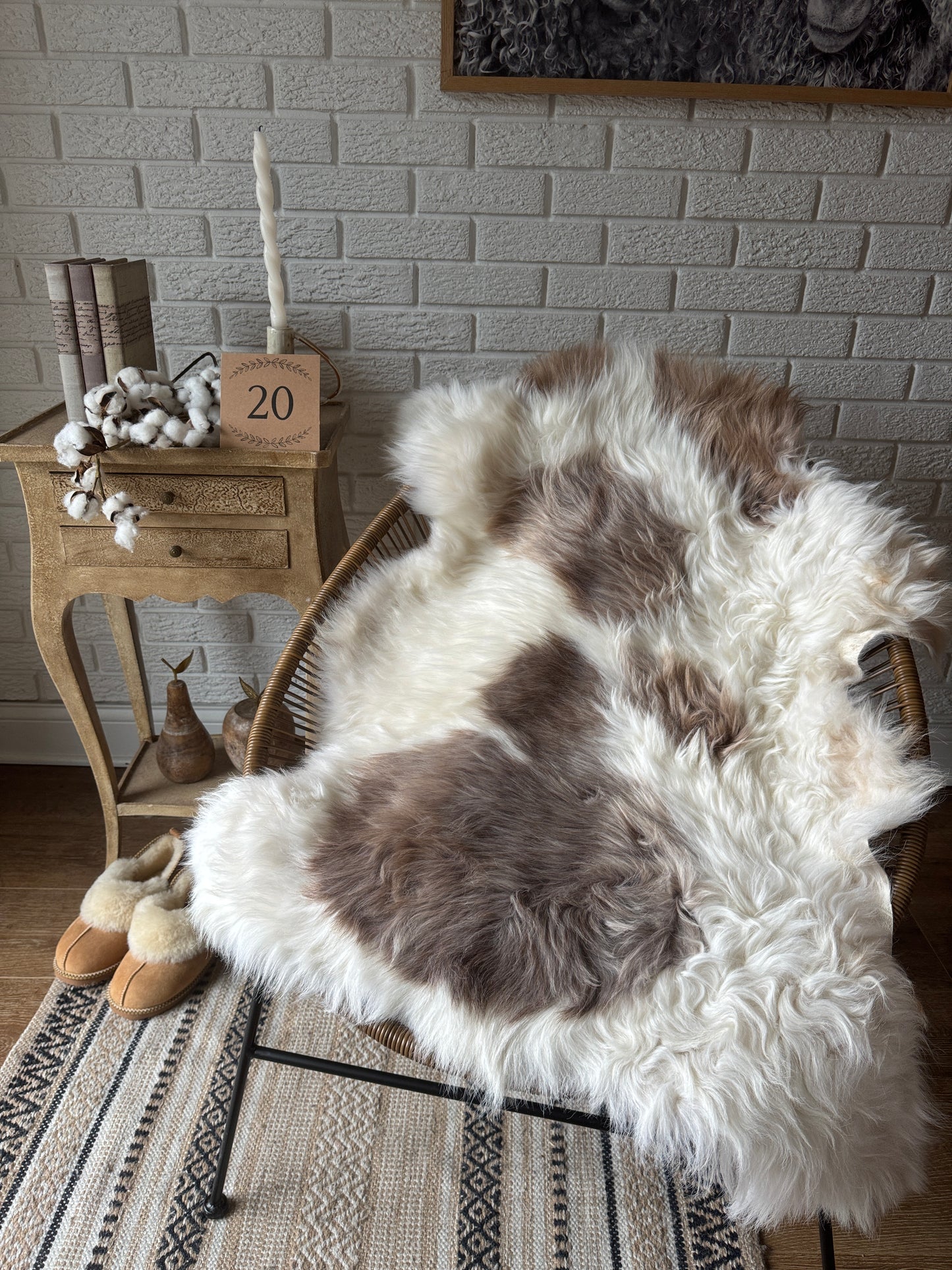Follkee Rustic Icelandic Sheepskin Rug Throw Fur Rug Sheepskin Rug throw, natural sheepskin, real sheepskin rug, chair throw, all natural MEL40