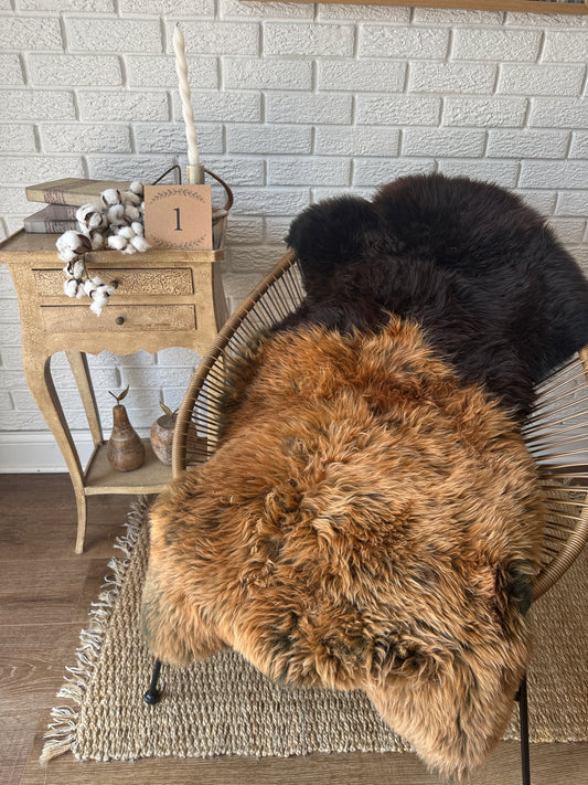 Follkee Rustic Icelandic Sheepskin Rug Throw Fur Rug Sheepskin Rug throw, natural sheepskin, real sheepskin rug, chair throw, all natural MEL41