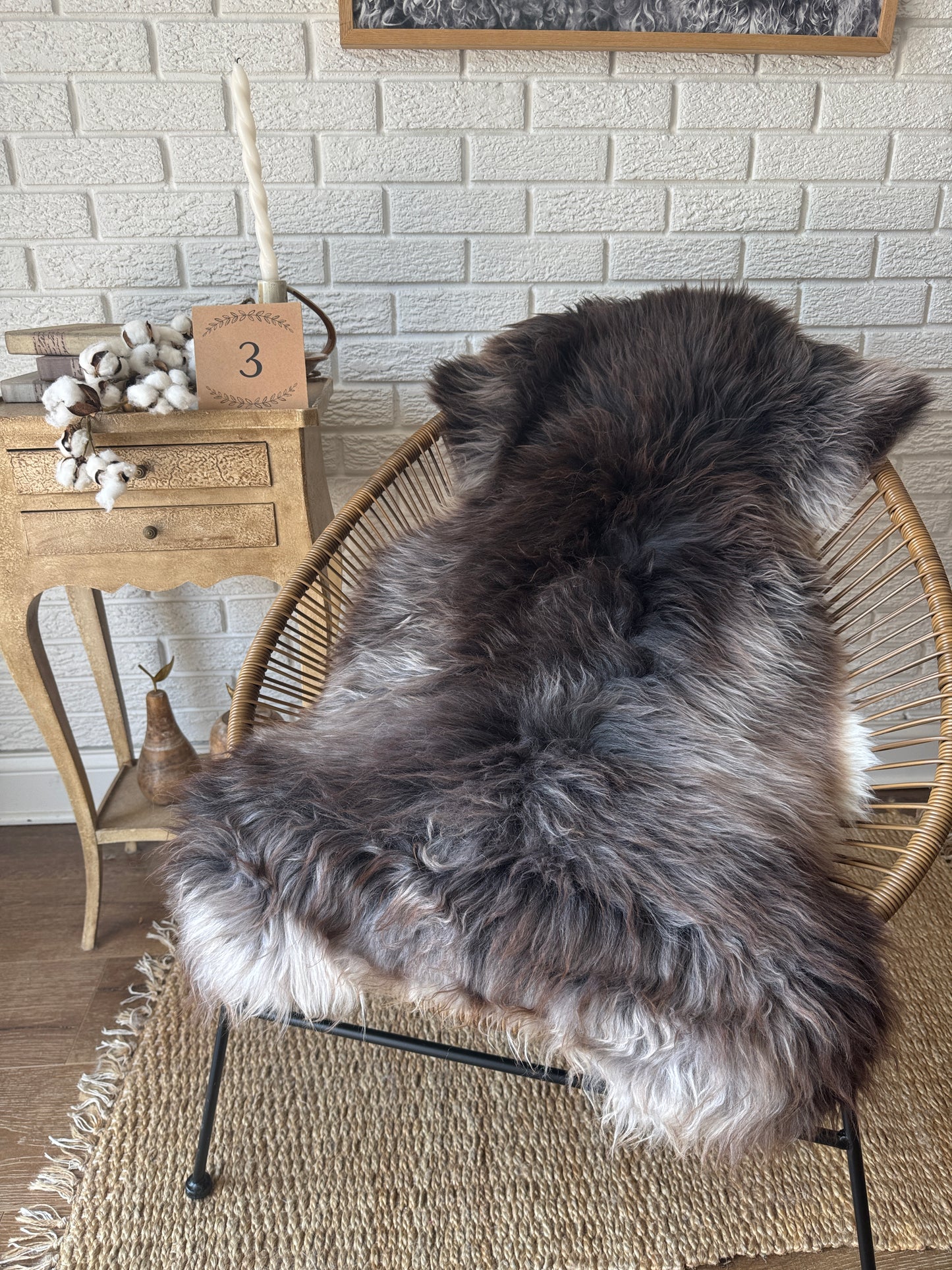 Follkee Rustic Icelandic Sheepskin Rug Throw Fur Rug Sheepskin Rug throw, natural sheepskin, real sheepskin rug, chair throw, all natural MEL41