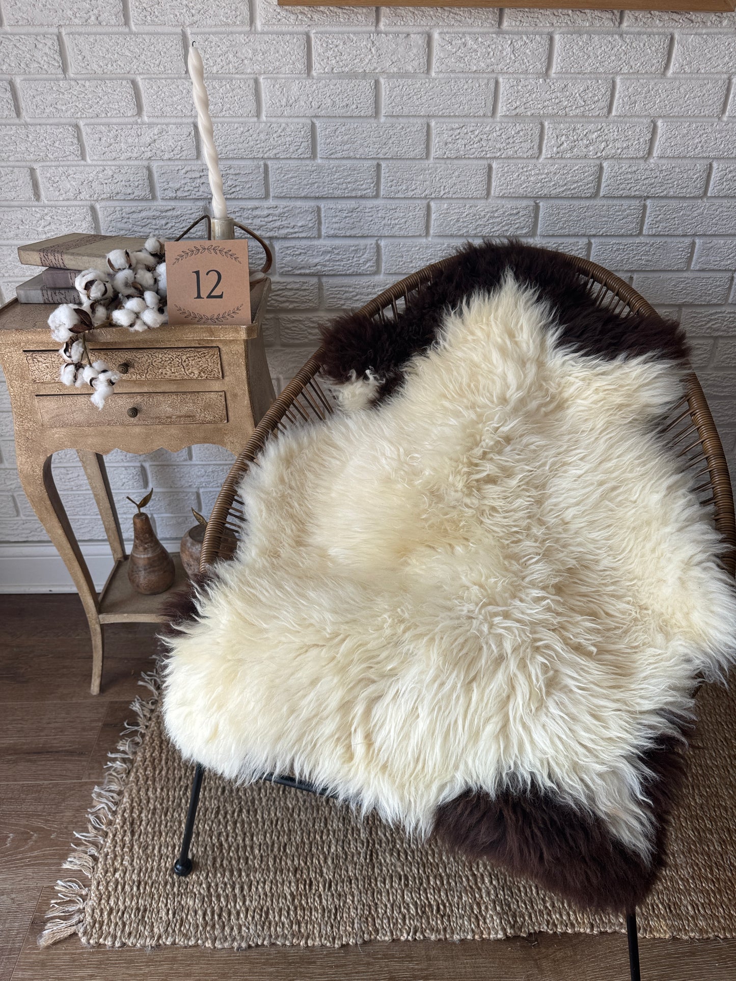 Follkee Rustic Icelandic Sheepskin Rug Throw Fur Rug Sheepskin Rug throw, natural sheepskin, real sheepskin rug, chair throw, all natural MEL41