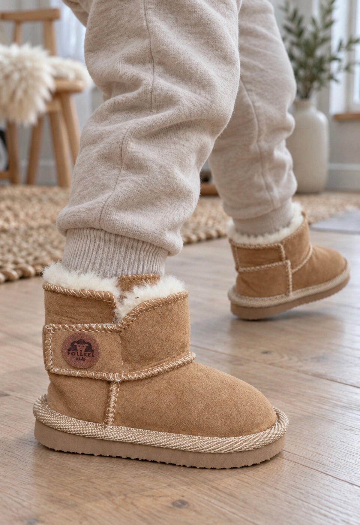 Kids Sheepskin Slippers with Rubber Soles – Genuine Merino Wool, Cozy Leather House Shoes