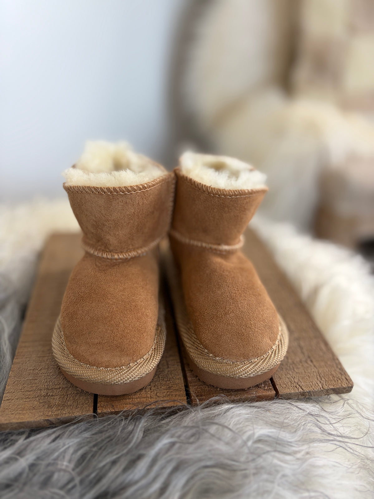 Kids Sheepskin Slippers with Rubber Soles – Genuine Merino Wool, Cozy Leather House Shoes