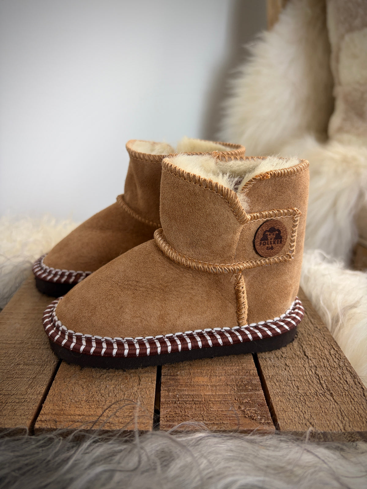 Kids Sheepskin Slippers with Rubber Soles – Genuine Merino Wool, Cozy Leather House Shoes