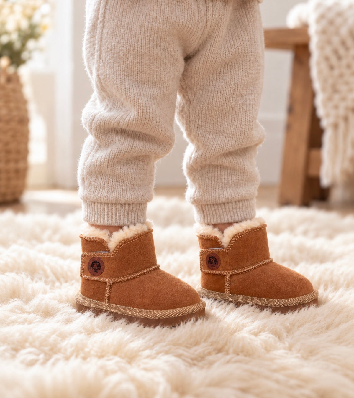 Kids Sheepskin Slippers with Rubber Soles – Genuine Merino Wool, Cozy Leather House Shoes