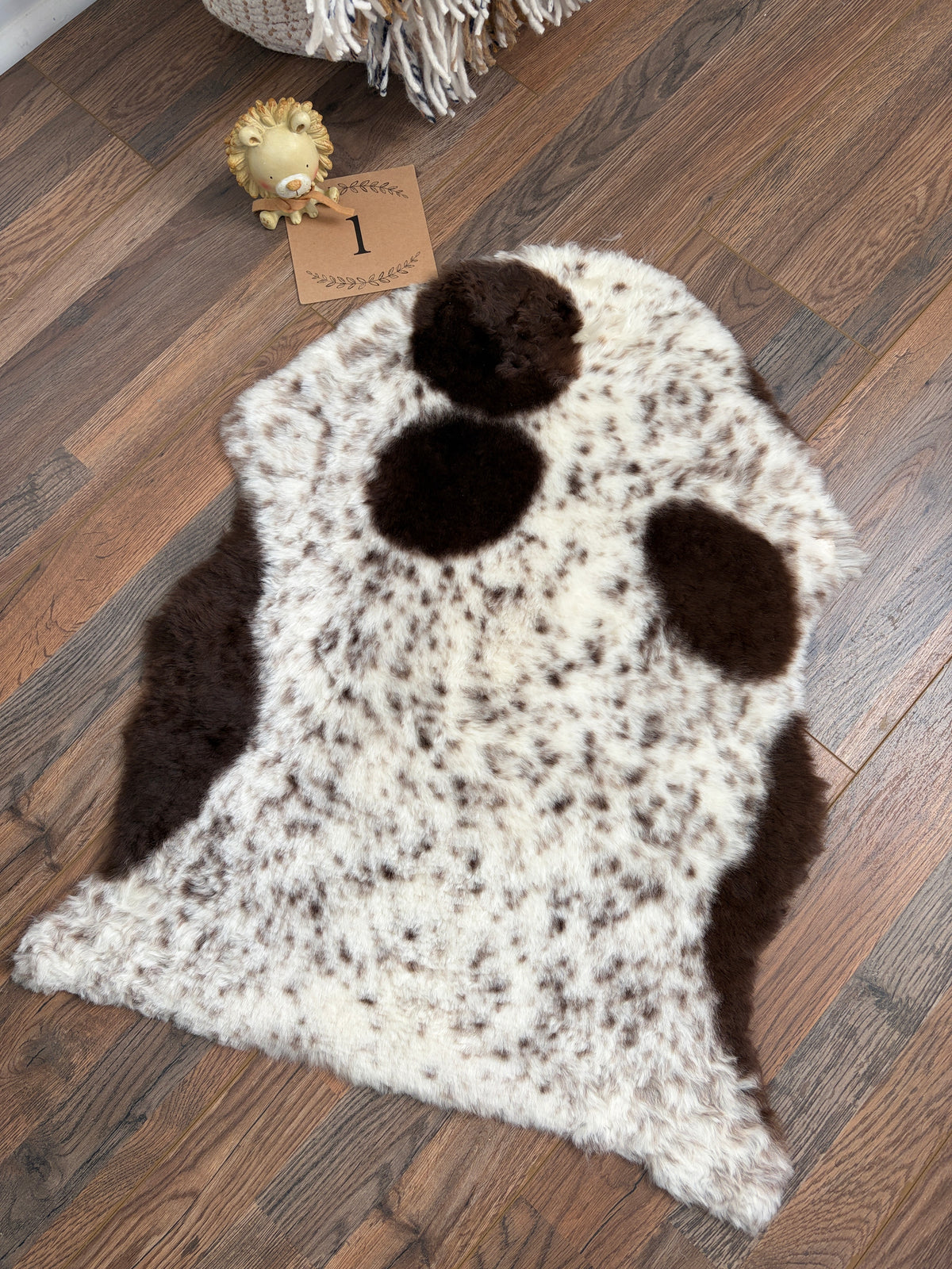 Natural American Jacob Sheepskin Baby Mat – Ultra Soft Spotted Lambskin Rug, Tummy Time Play Mat & Nursery Decor