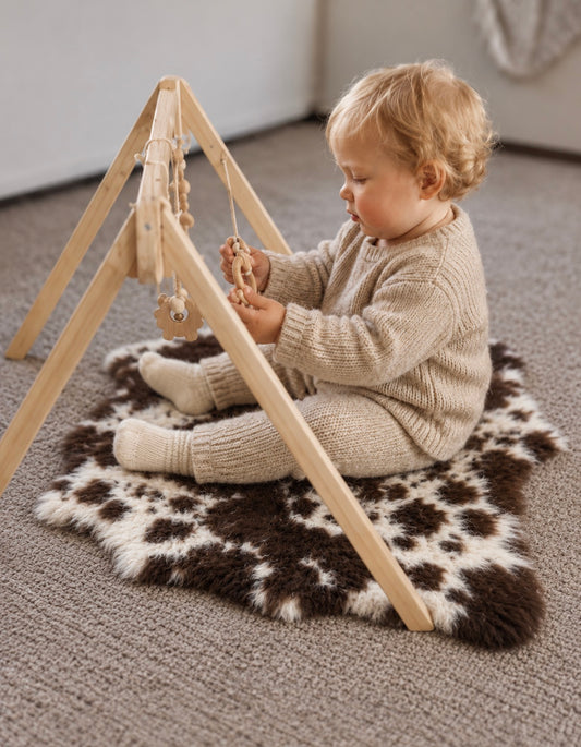 Natural American Jacob Sheepskin Baby Mat – Ultra Soft Spotted Lambskin Rug, Tummy Time Play Mat & Nursery Decor
