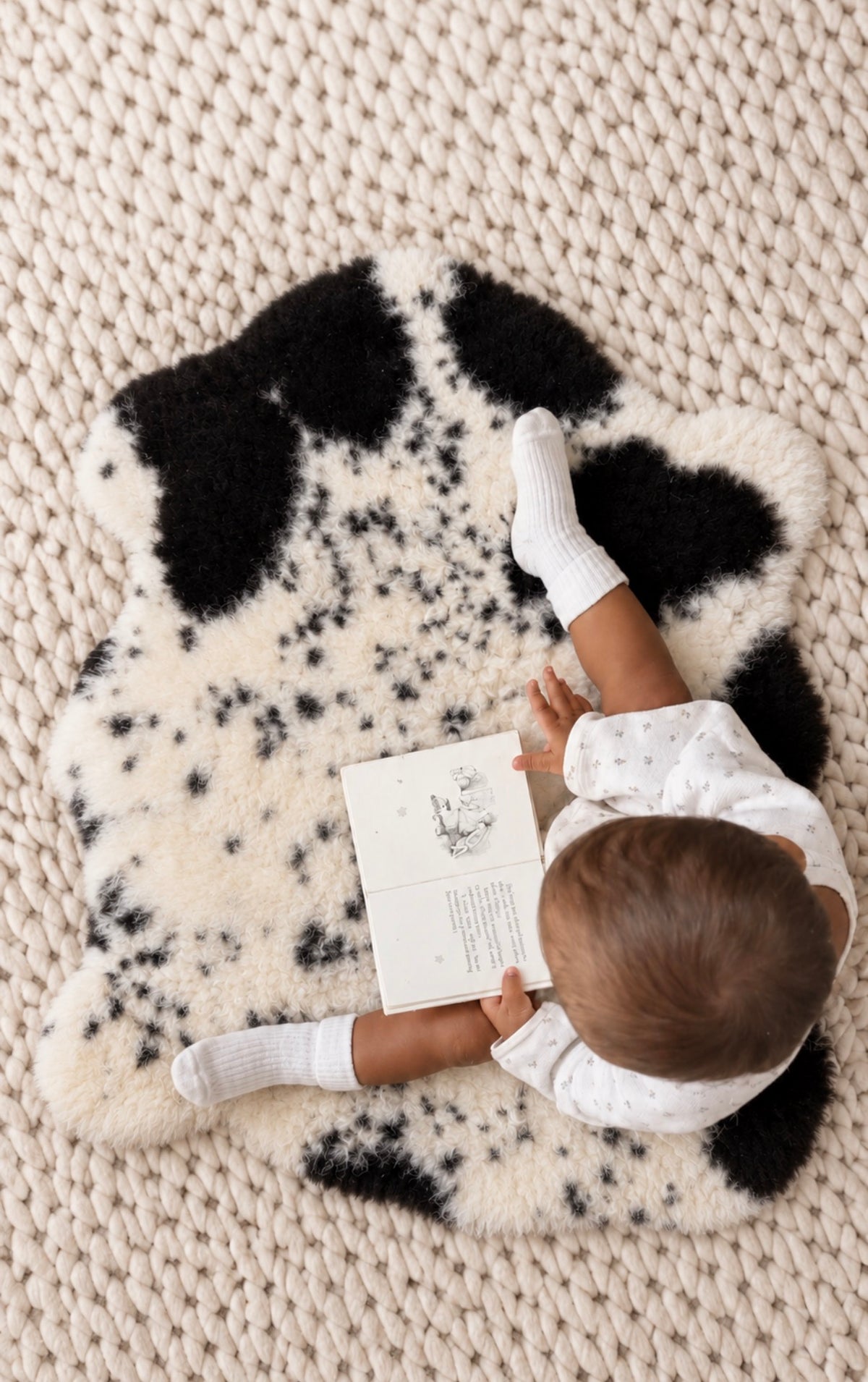 Natural American Jacob Sheepskin Baby Mat – Ultra Soft Spotted Lambskin Rug, Tummy Time Play Mat & Nursery Decor