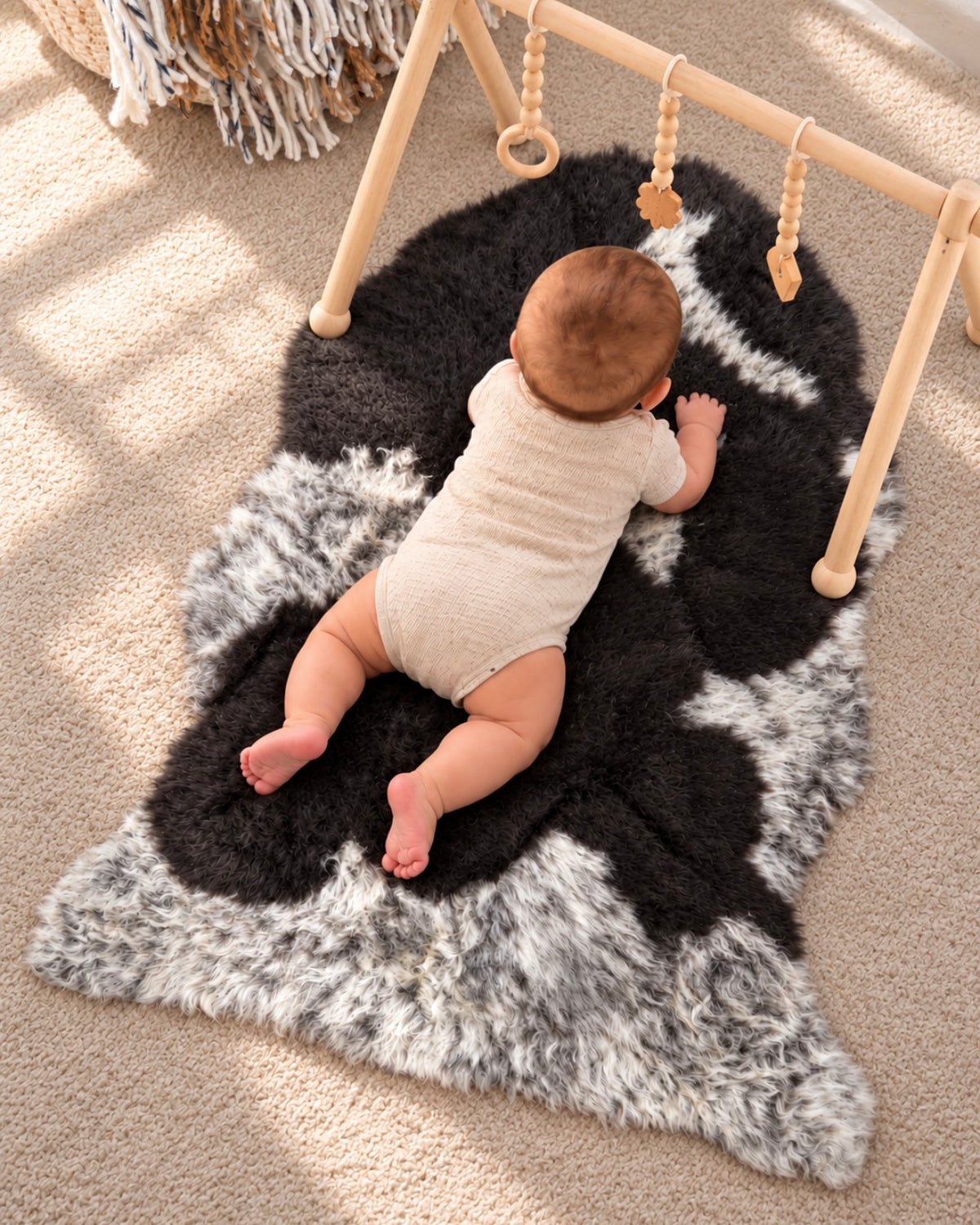 Natural American Jacob Sheepskin Baby Mat – Ultra Soft Spotted Lambskin Rug, Tummy Time Play Mat & Nursery Decor