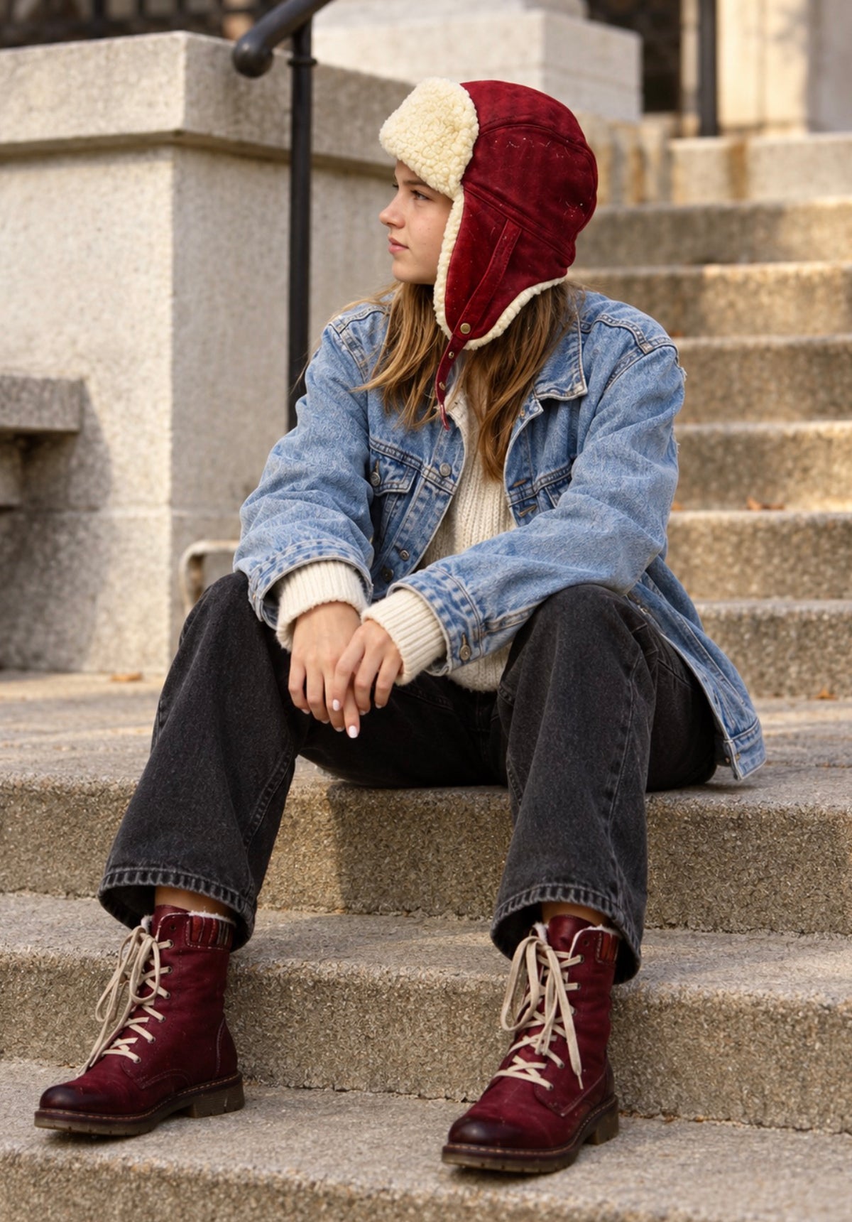 Sheepskin Aviator Hat for Teens, Women & Men – Genuine Leather & Merino Wool