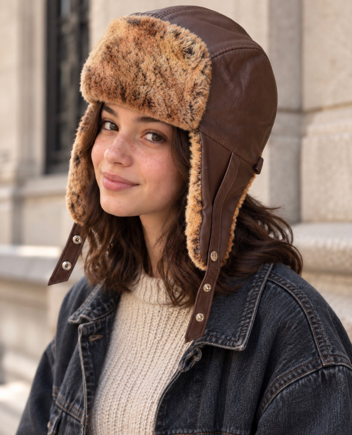Sheepskin Aviator Hat for Teens, Women & Men – Genuine Leather & Merino Wool
