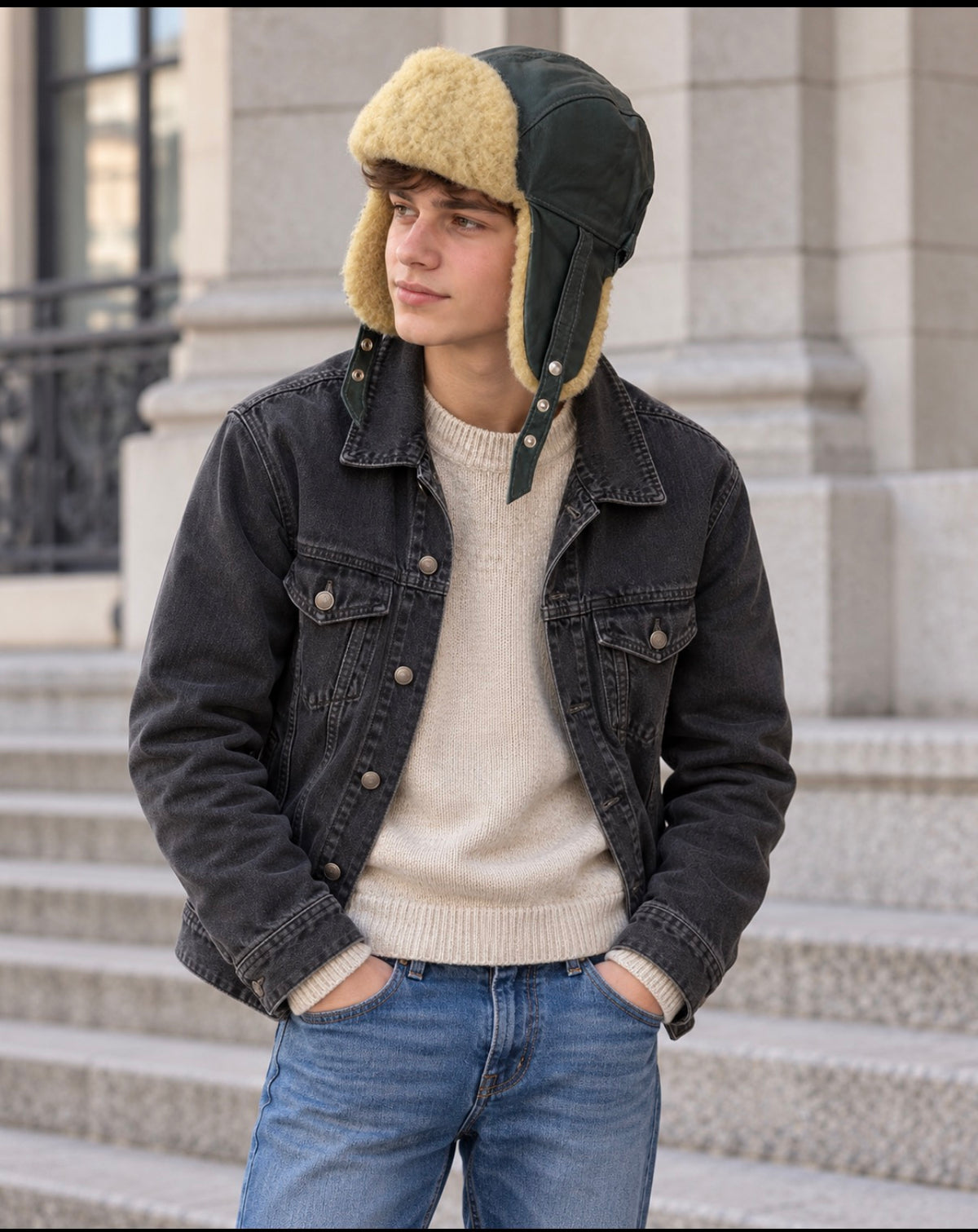 Sheepskin Aviator Hat for Teens, Women & Men – Genuine Leather & Merino Wool