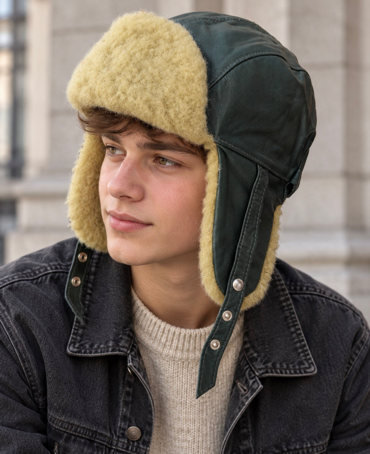 Sheepskin Aviator Hat for Teens, Women & Men – Genuine Leather & Merino Wool