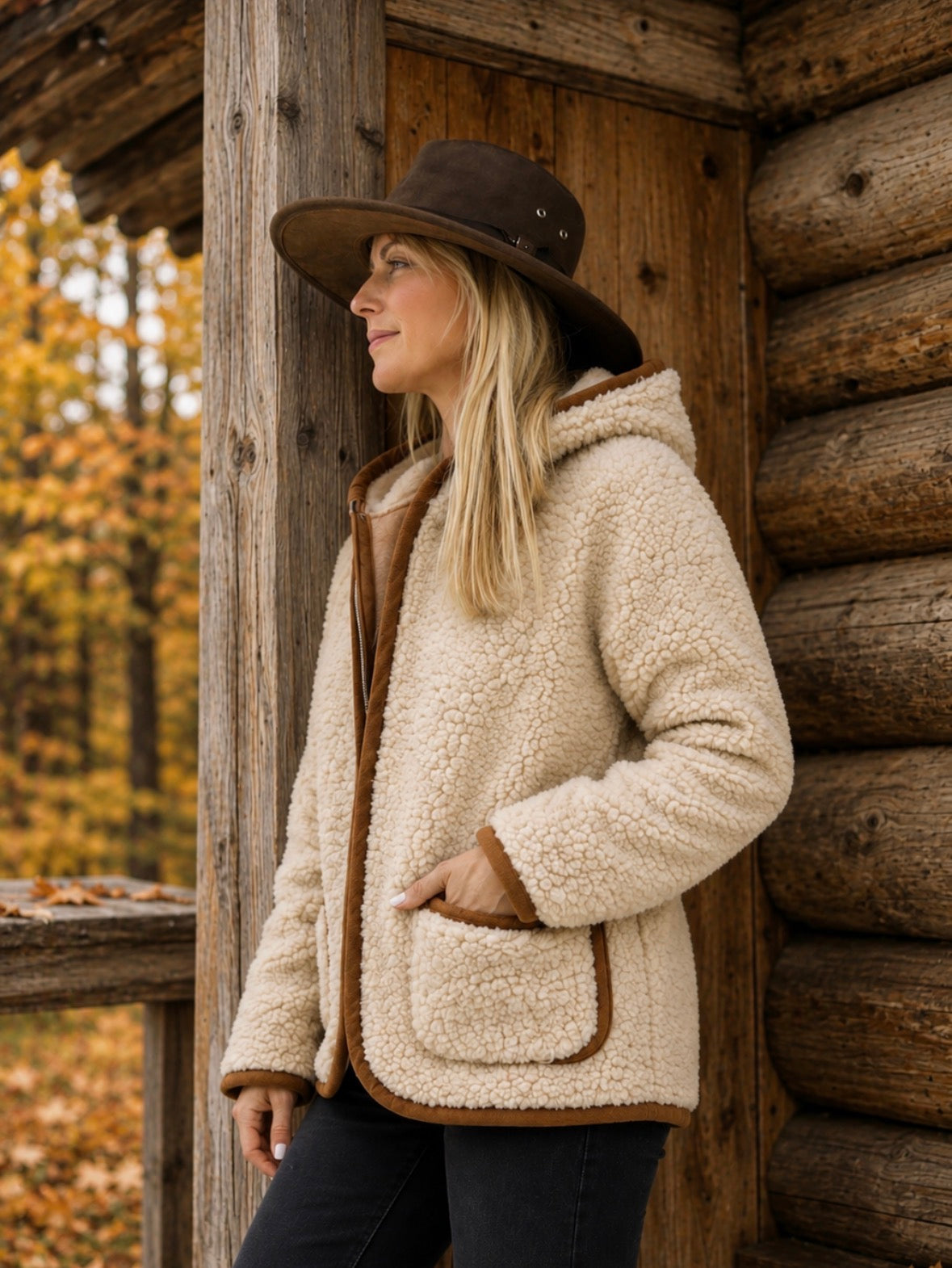 Sheepskin Wool Pullover • 100% Natural Wool Jacket • Light Brown Warm Scandinavian Fleece
