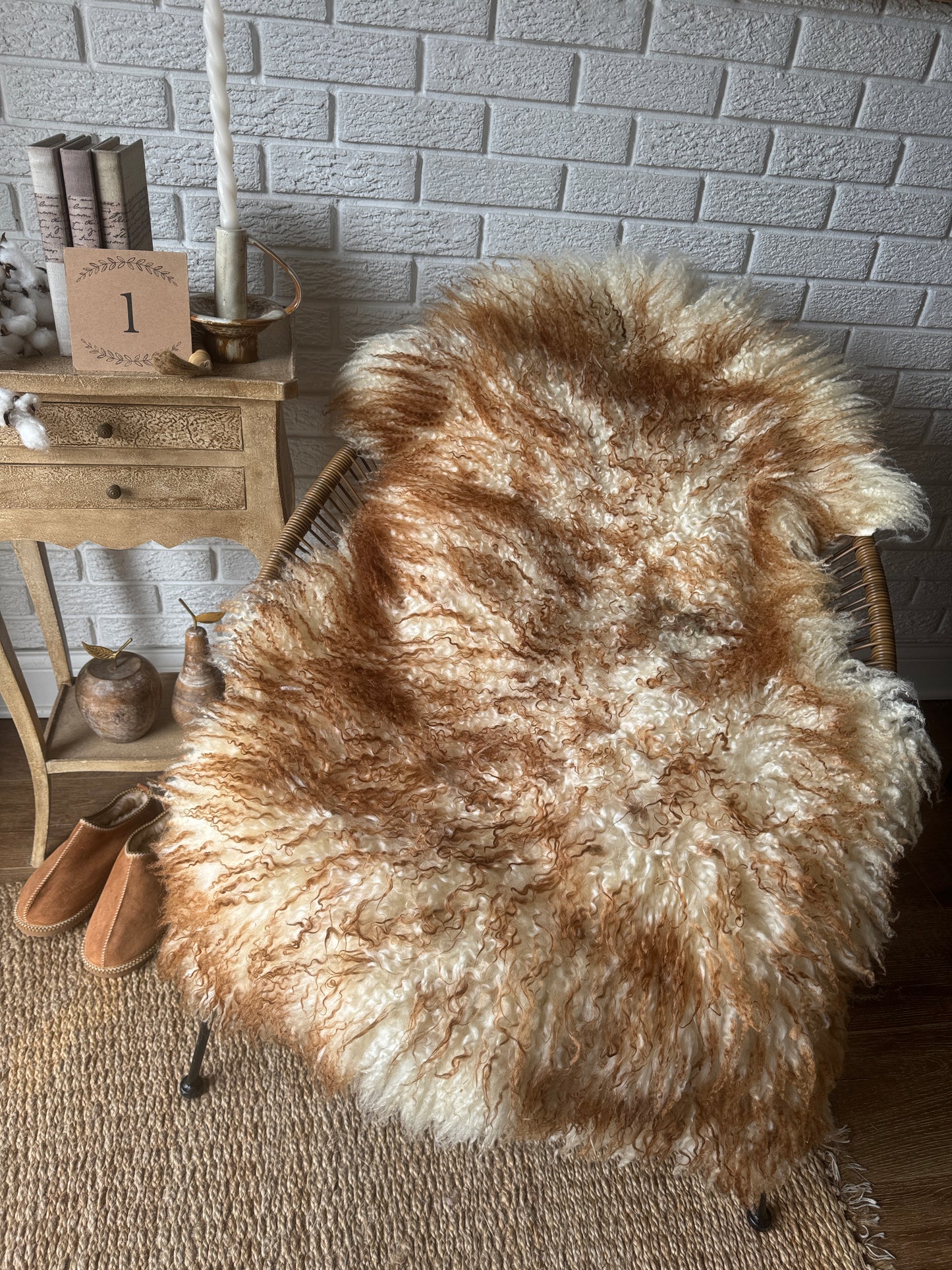 Unique Ginger Gotland Sheepskin Rug • Genuine Long Wool Pelt • Organic Natural Sheepskin • Hypoallergenic Scandinavian Decor