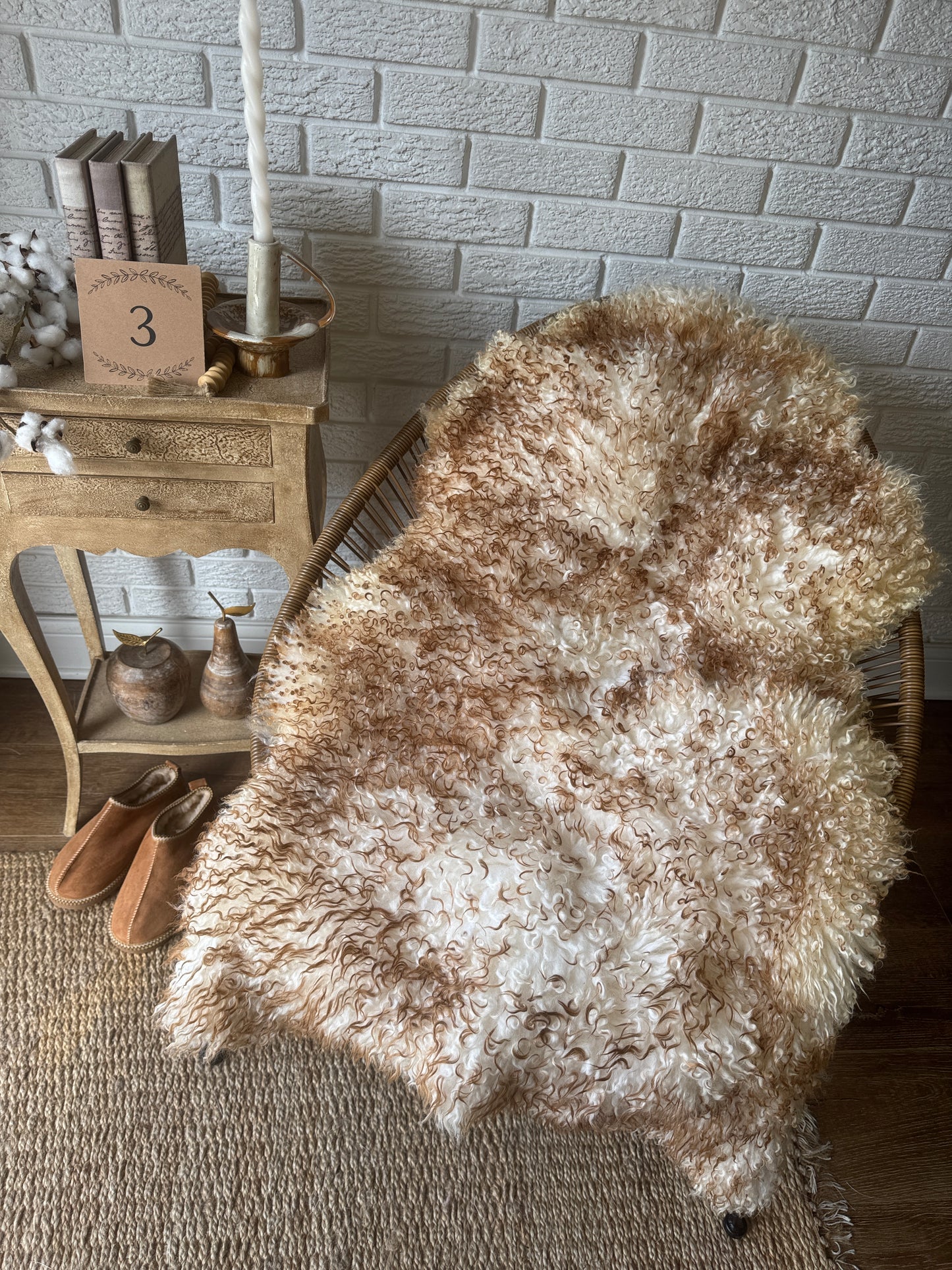 Unique Ginger Gotland Sheepskin Rug • Genuine Long Wool Pelt • Organic Natural Sheepskin • Hypoallergenic Scandinavian Decor