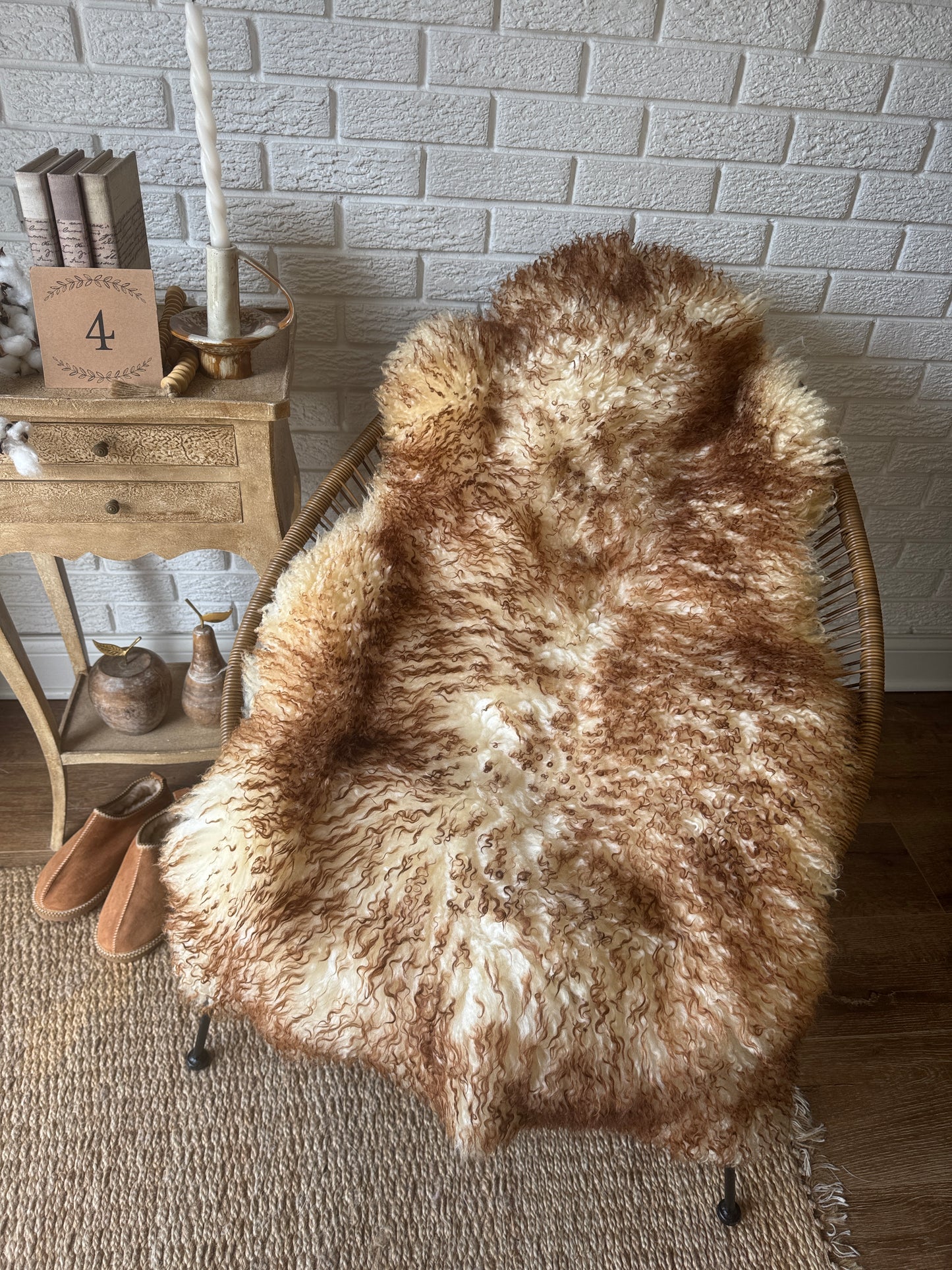 Unique Ginger Gotland Sheepskin Rug • Genuine Long Wool Pelt • Organic Natural Sheepskin • Hypoallergenic Scandinavian Decor