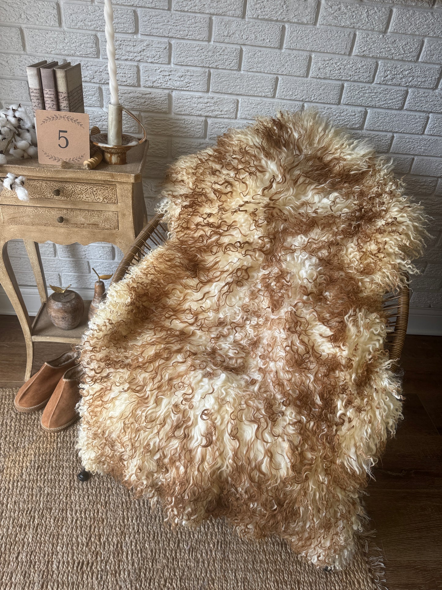 Unique Ginger Gotland Sheepskin Rug • Genuine Long Wool Pelt • Organic Natural Sheepskin • Hypoallergenic Scandinavian Decor