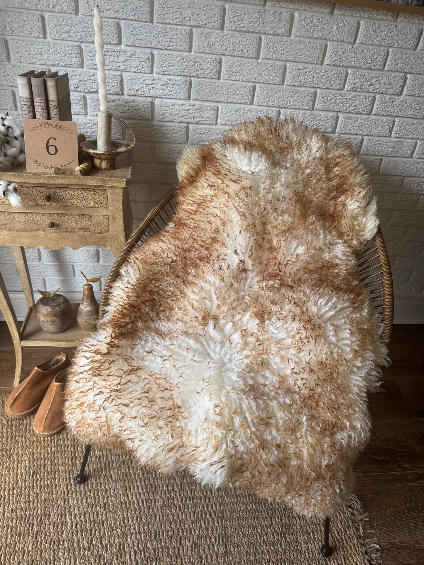 Unique Ginger Gotland Sheepskin Rug • Genuine Long Wool Pelt • Organic Natural Sheepskin • Hypoallergenic Scandinavian Decor