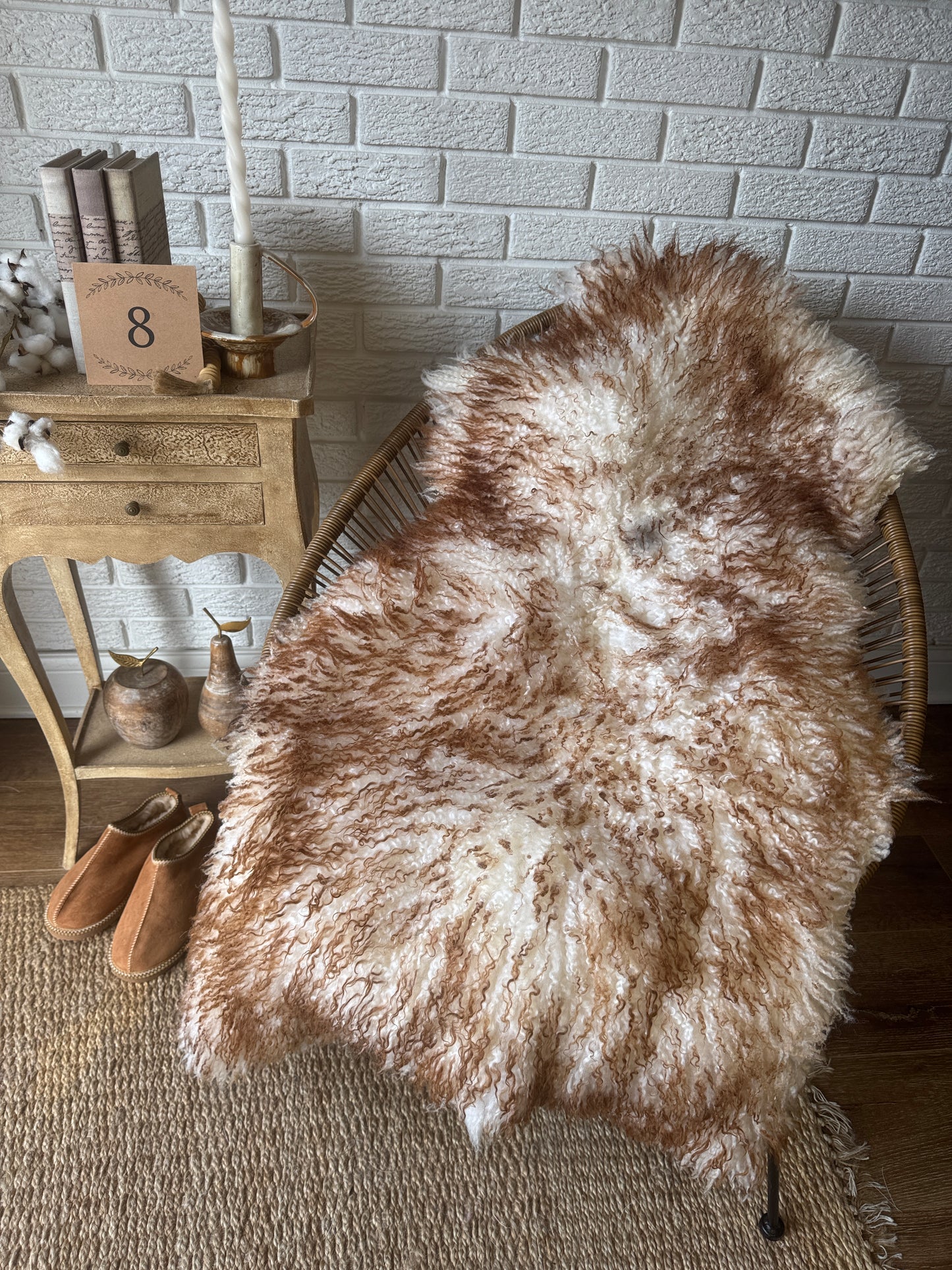 Unique Ginger Gotland Sheepskin Rug • Genuine Long Wool Pelt • Organic Natural Sheepskin • Hypoallergenic Scandinavian Decor