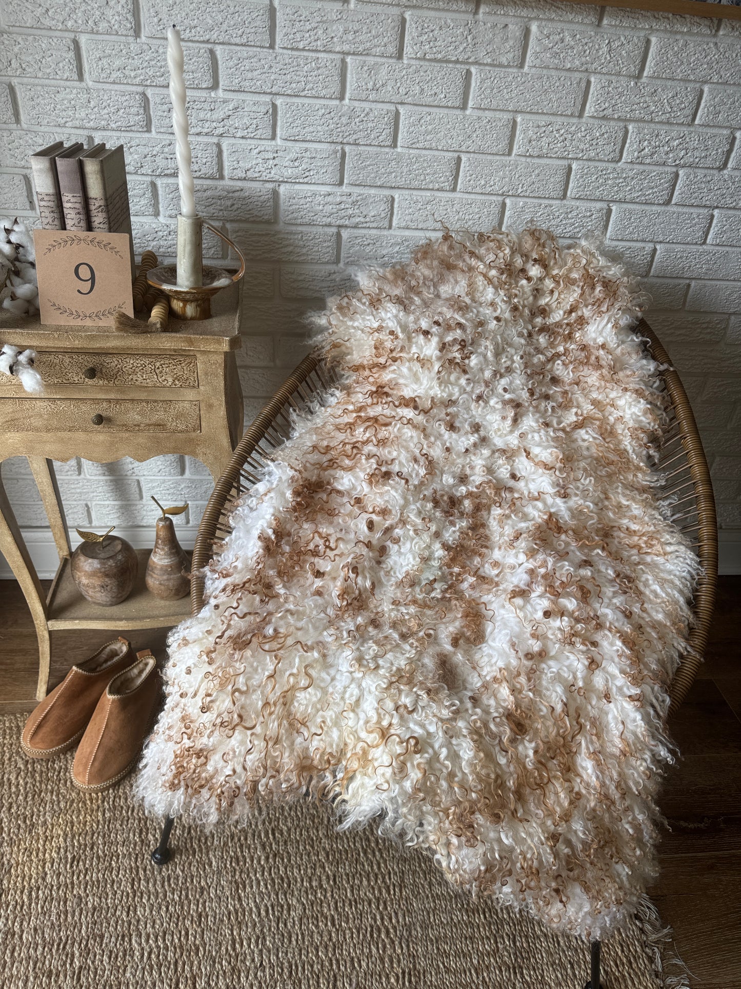 Unique Ginger Gotland Sheepskin Rug • Genuine Long Wool Pelt • Organic Natural Sheepskin • Hypoallergenic Scandinavian Decor