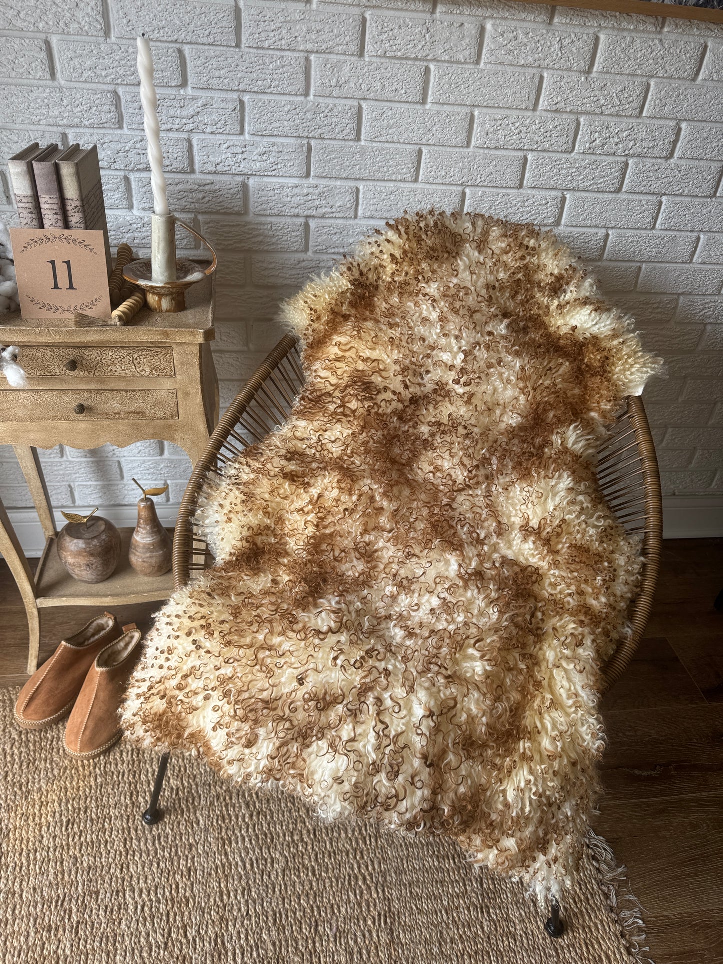 Unique Ginger Gotland Sheepskin Rug • Genuine Long Wool Pelt • Organic Natural Sheepskin • Hypoallergenic Scandinavian Decor