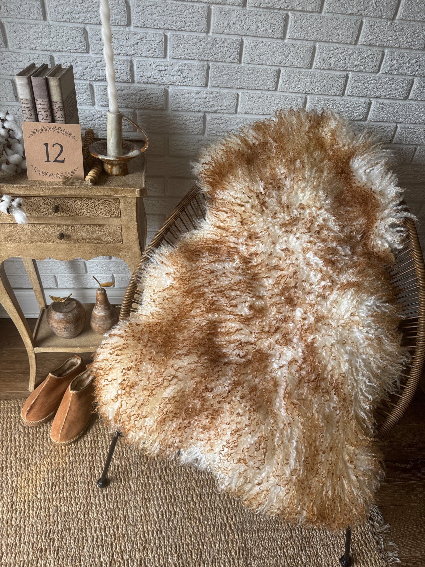 Unique Ginger Gotland Sheepskin Rug • Genuine Long Wool Pelt • Organic Natural Sheepskin • Hypoallergenic Scandinavian Decor