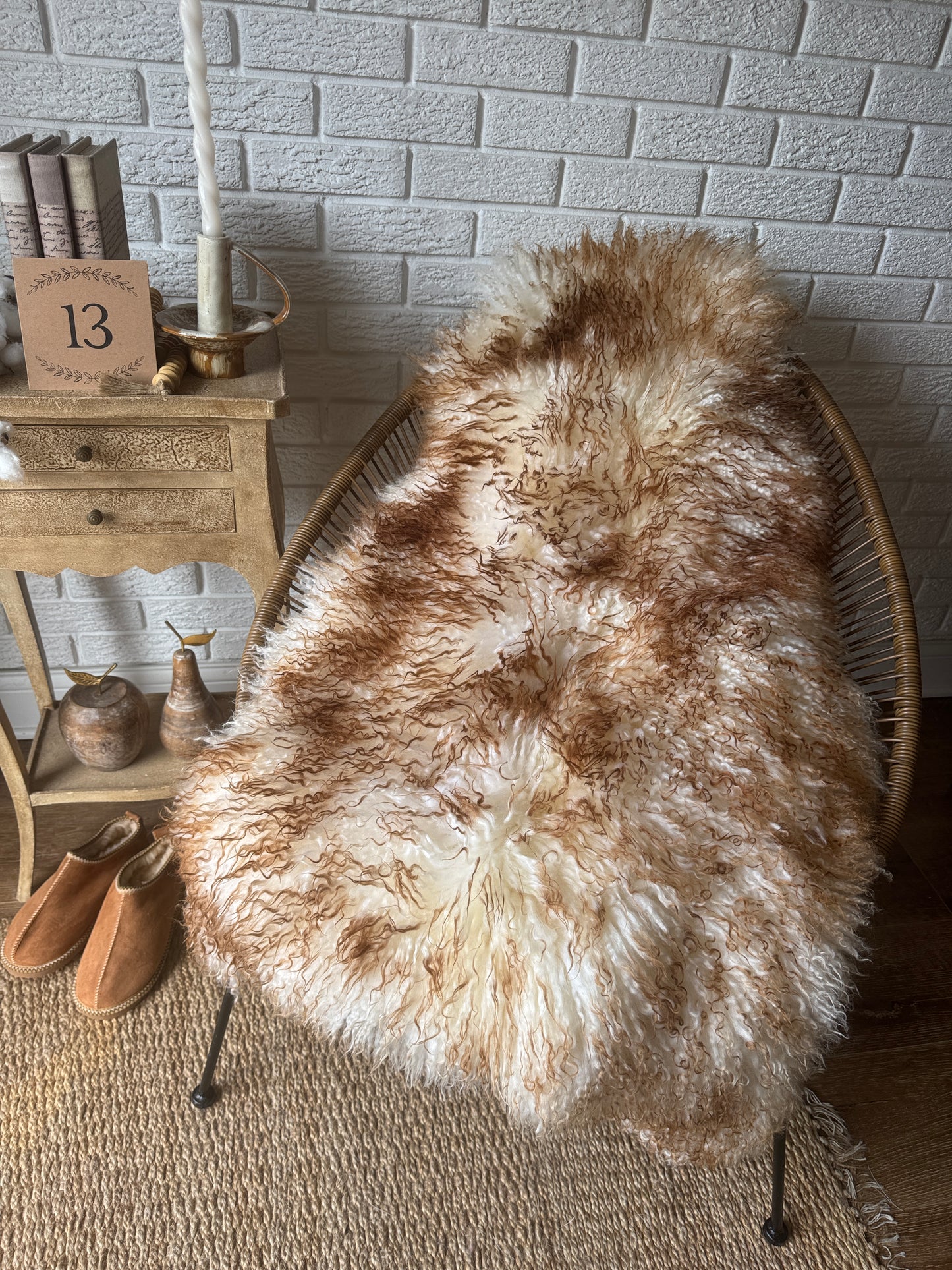 Unique Ginger Gotland Sheepskin Rug • Genuine Long Wool Pelt • Organic Natural Sheepskin • Hypoallergenic Scandinavian Decor