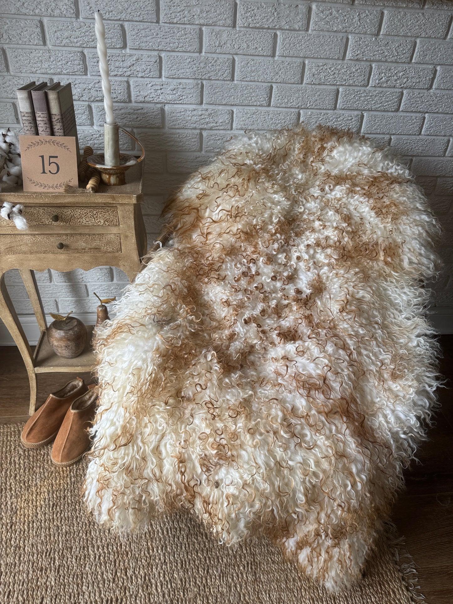 Unique Ginger Gotland Sheepskin Rug • Genuine Long Wool Pelt • Organic Natural Sheepskin • Hypoallergenic Scandinavian Decor