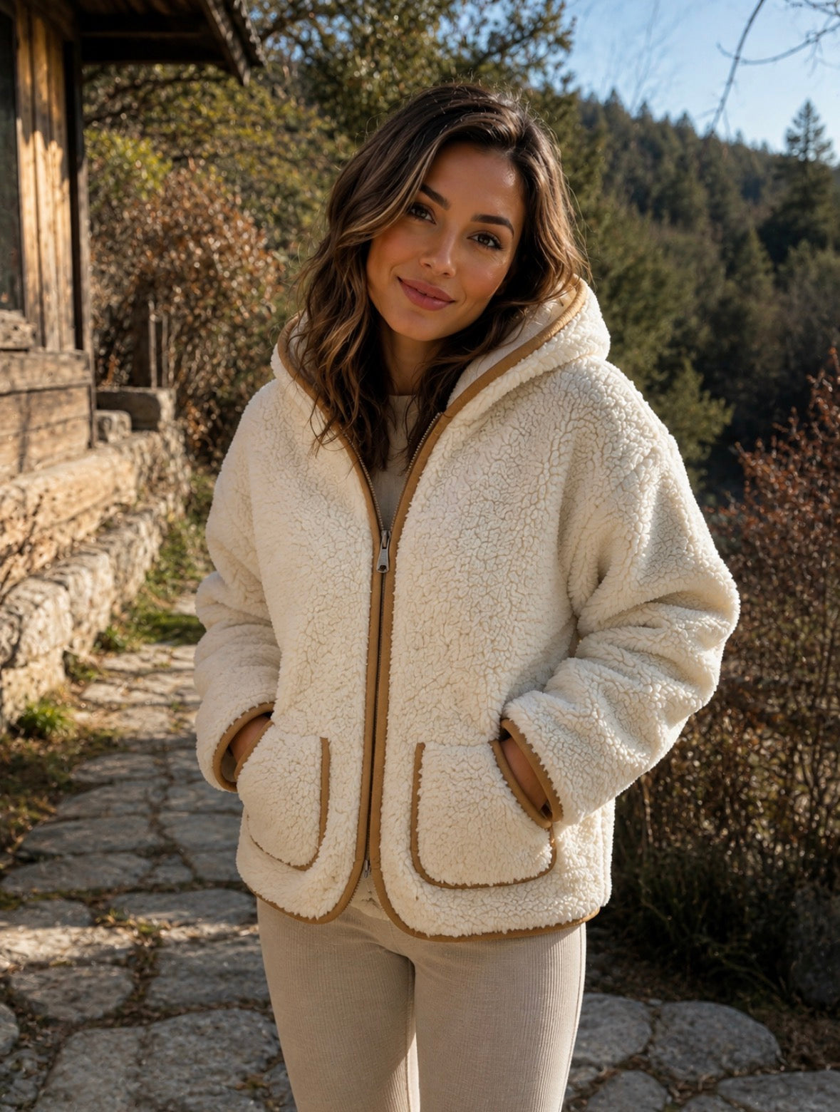 Sheepskin Wool Pullover • 100% Natural Wool Jacket • Light Brown Warm Scandinavian Fleece