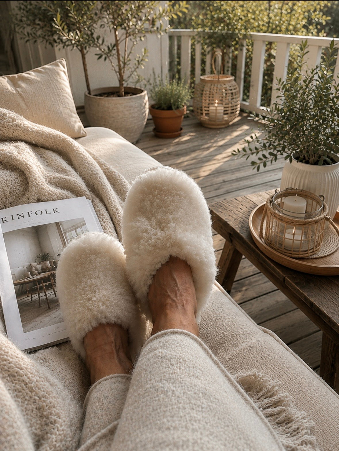 Women’s Merino Wool Slippers – Fluffy Sheepskin | White Color | Handmade Natural Wool House Shoes | Cozy Warm Luxury Gift