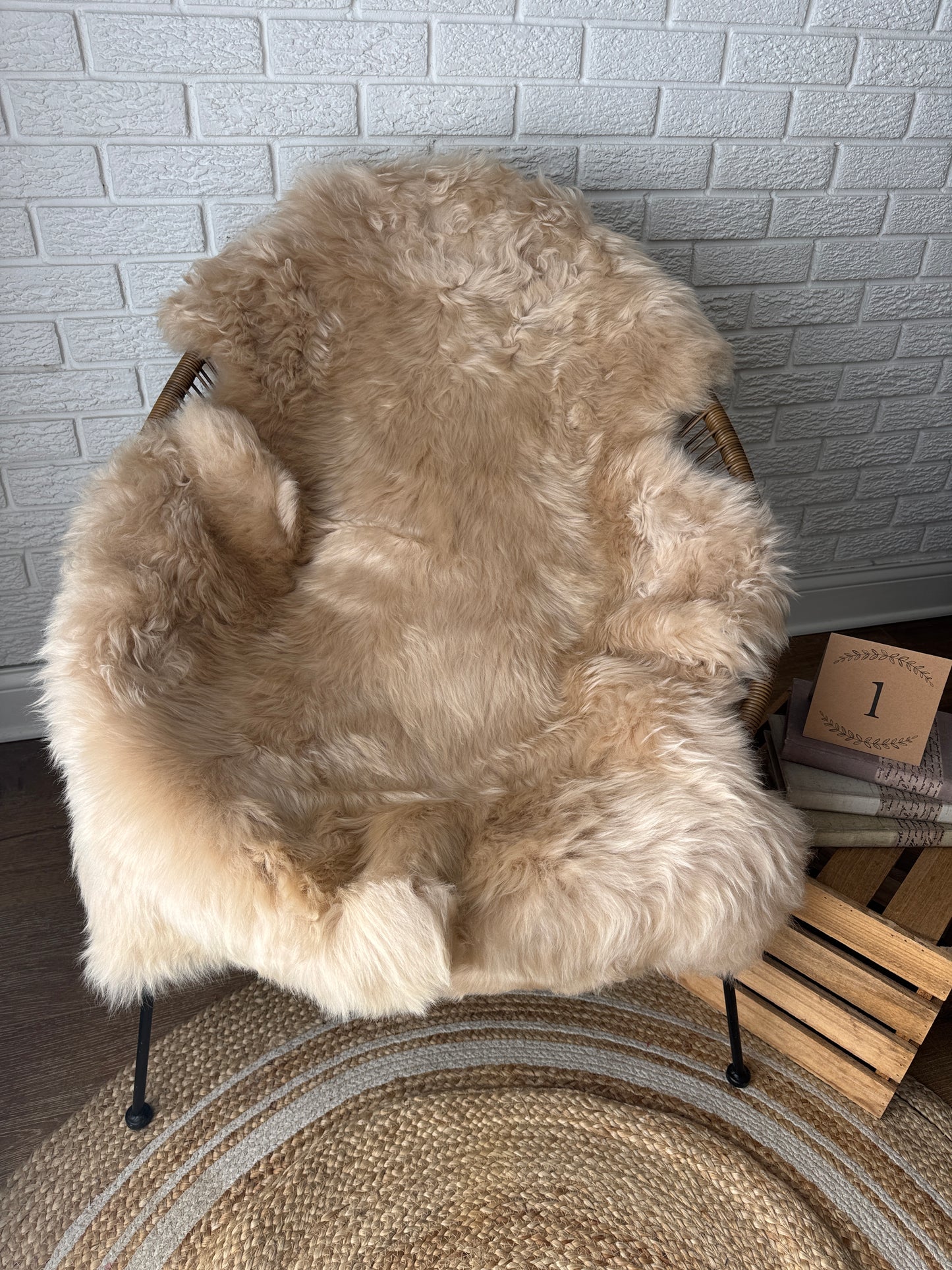 Follkee Sheepskin Rug, Throw Fur Rug, Carmel, Champagne, Beige Taupe, Short wool