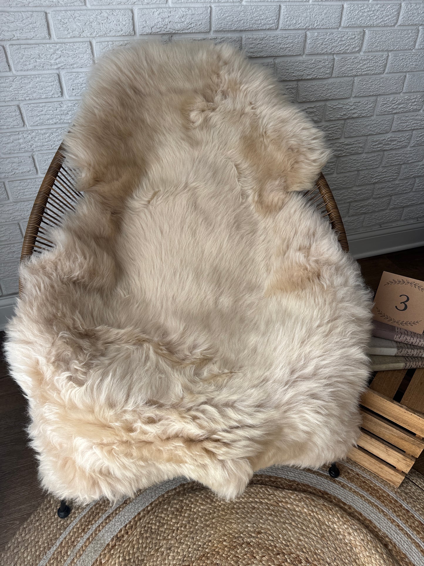 Follkee Sheepskin Rug, Throw Fur Rug, Carmel, Champagne, Beige Taupe, Short wool