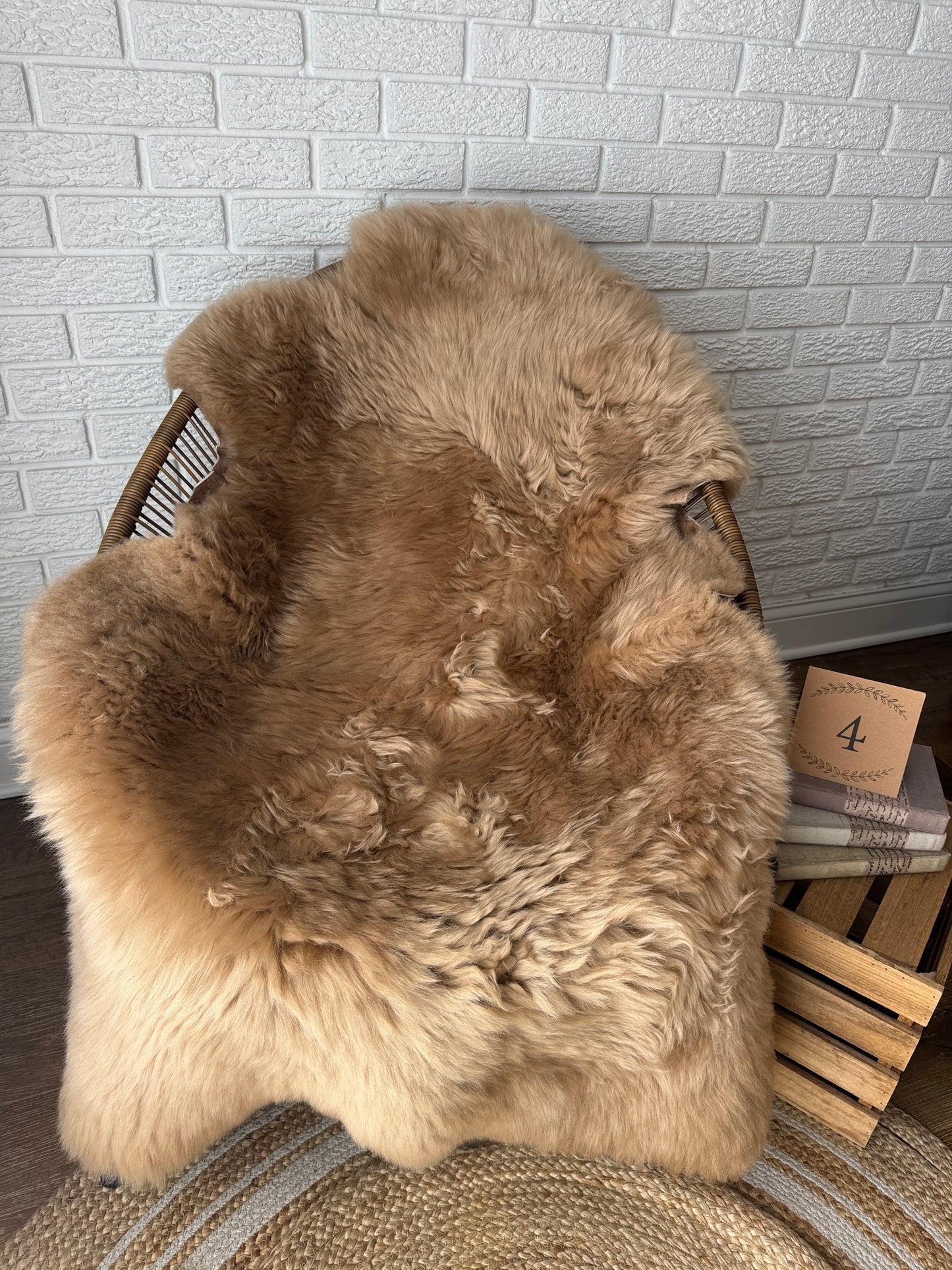 Follkee Sheepskin Rug, Throw Fur Rug, Carmel, Champagne, Beige Taupe, Short wool