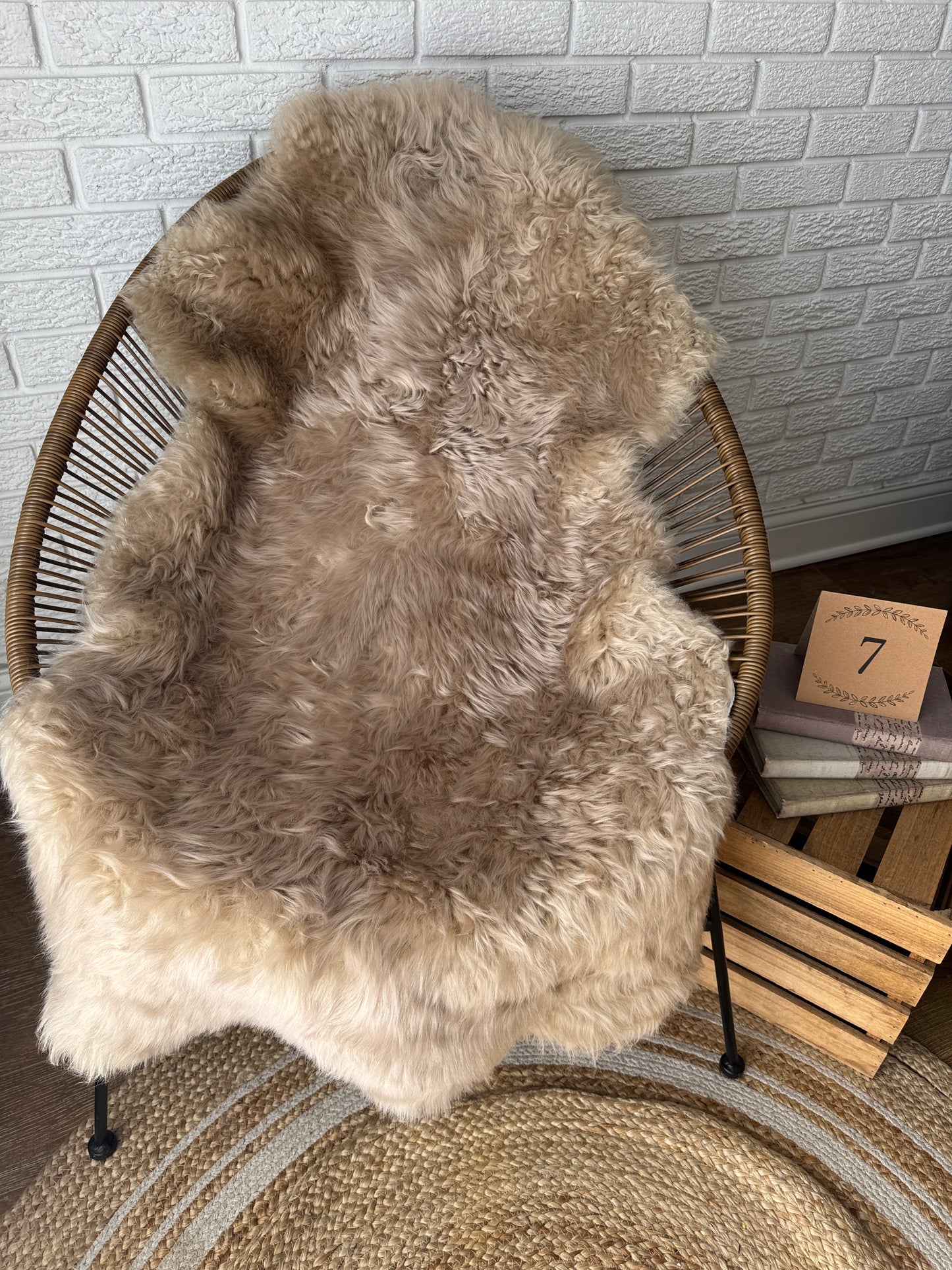 Follkee Sheepskin Rug, Throw Fur Rug, Carmel, Champagne, Beige Taupe, Short wool