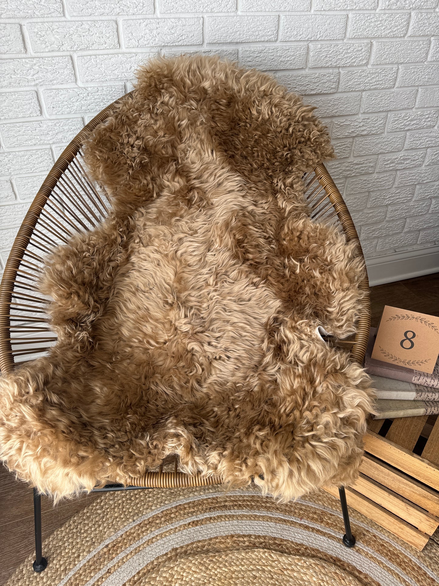 Follkee Sheepskin Rug, Throw Fur Rug, Carmel, Champagne, Beige Taupe, Short wool