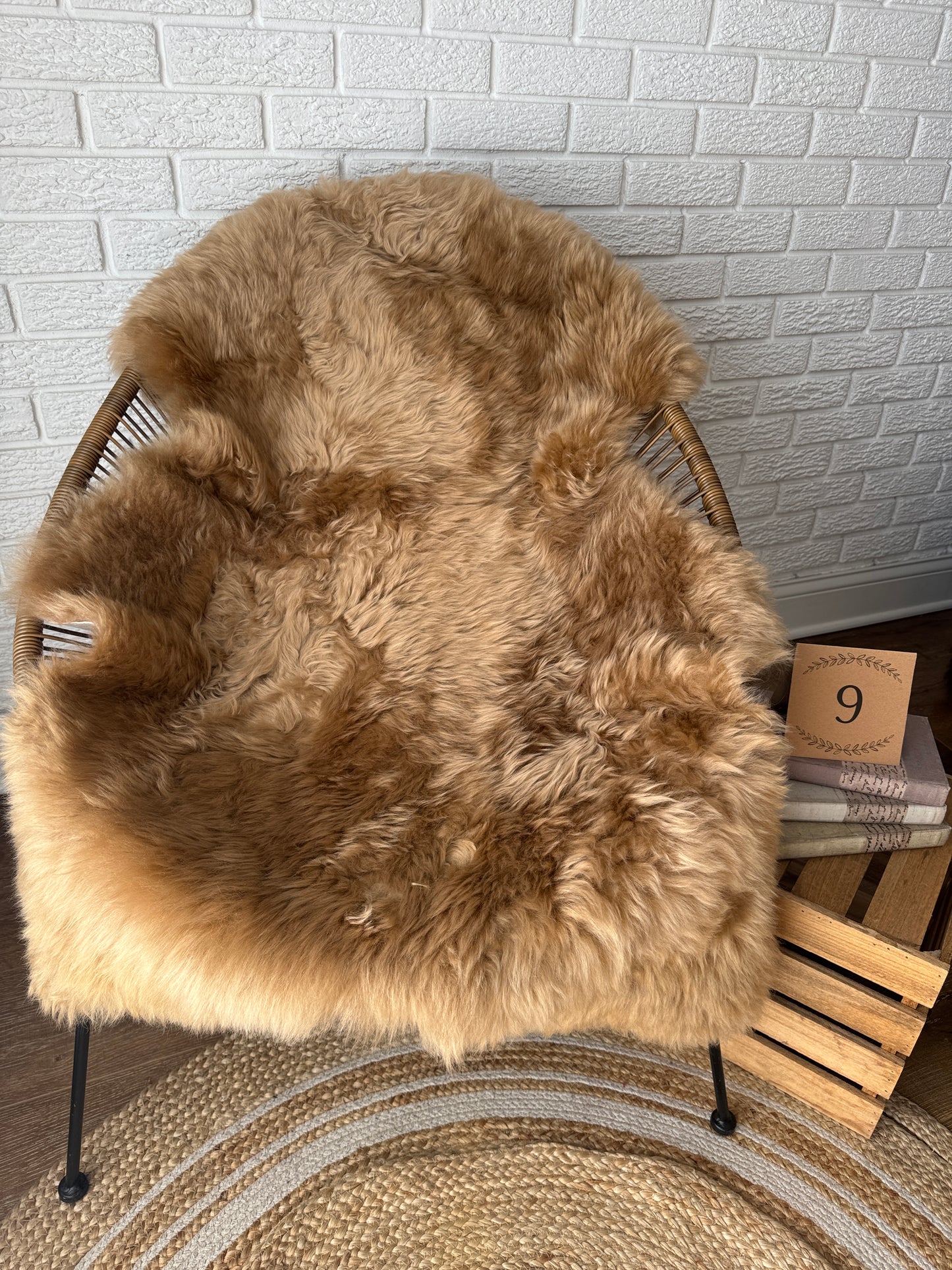 Follkee Sheepskin Rug, Throw Fur Rug, Carmel, Champagne, Beige Taupe, Short wool