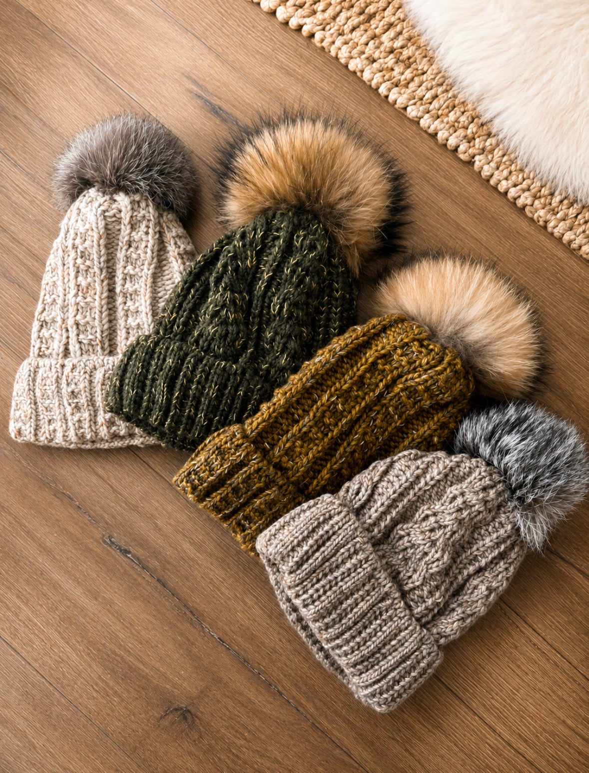 Follkee Ribbed Knit Beanie with Natura Fur Pom • Cozy Winter Hat • Soft Stretch Fit