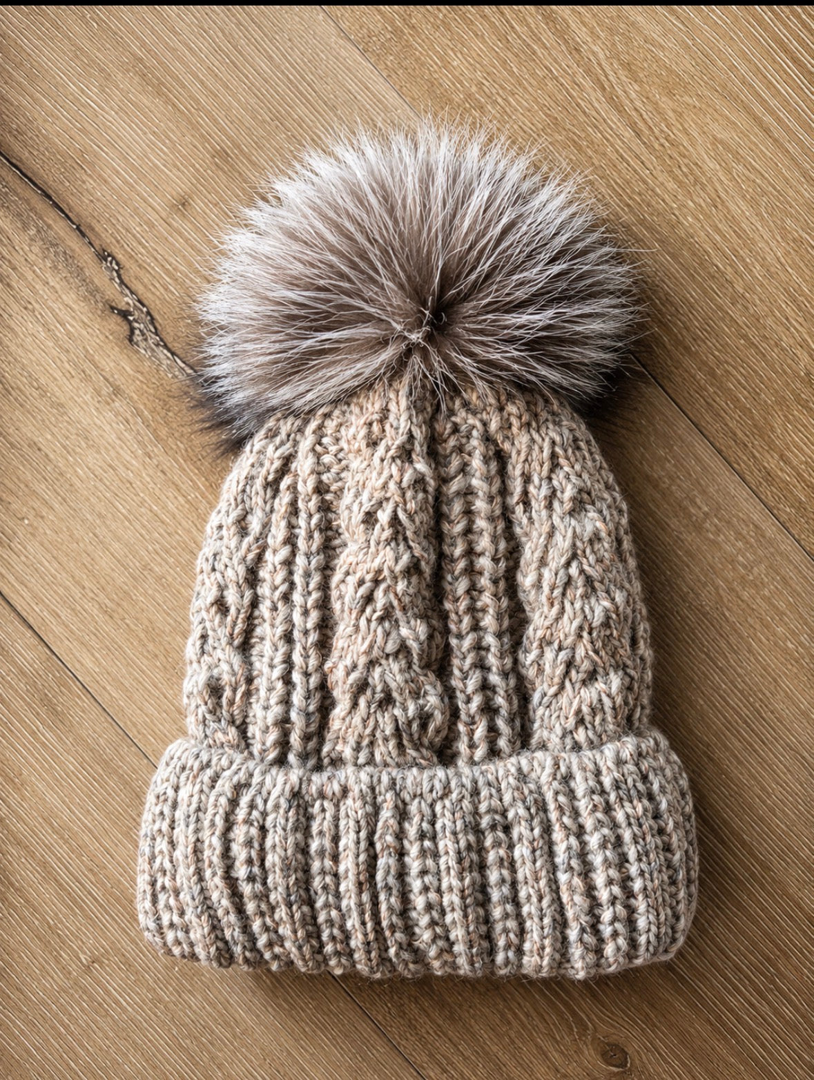 Follkee Ribbed Knit Beanie with Natura Fur Pom • Cozy Winter Hat • Soft Stretch Fit