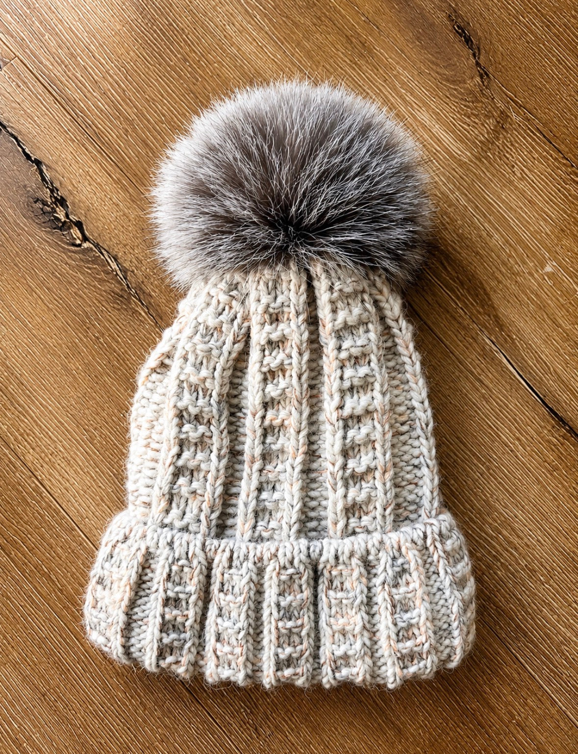 Follkee Ribbed Knit Beanie with Natura Fur Pom • Cozy Winter Hat • Soft Stretch Fit