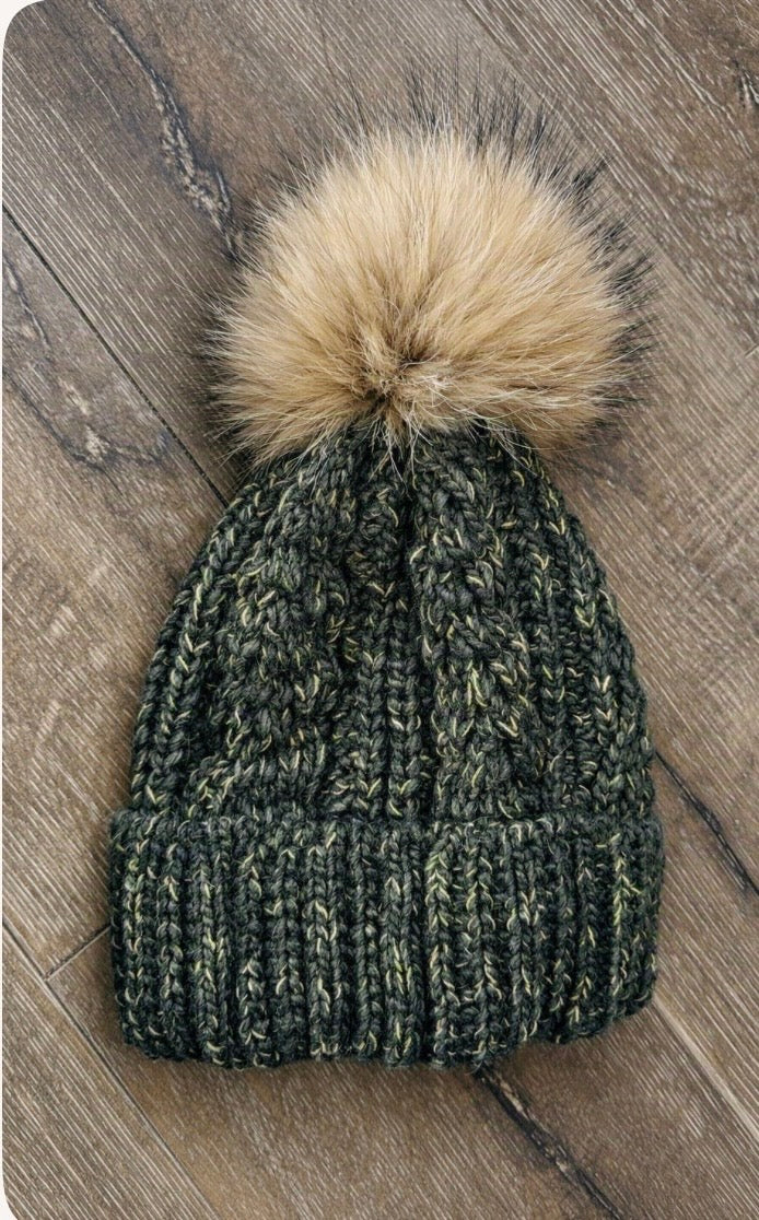 Follkee Ribbed Knit Beanie with Natura Fur Pom • Cozy Winter Hat • Soft Stretch Fit