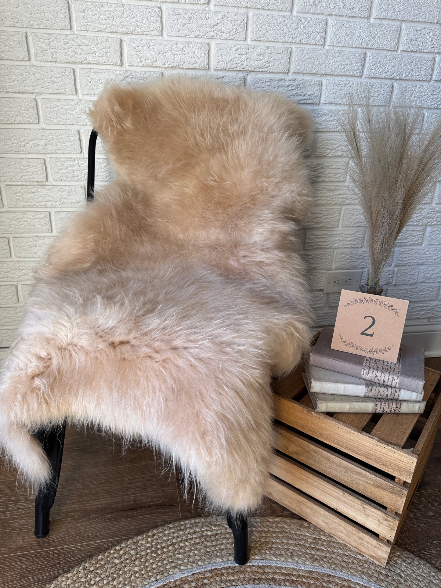 Follkee Sheepskin Rug, Throw Fur Rug, Carmel, Champagne, Beige Taupe, Short wool