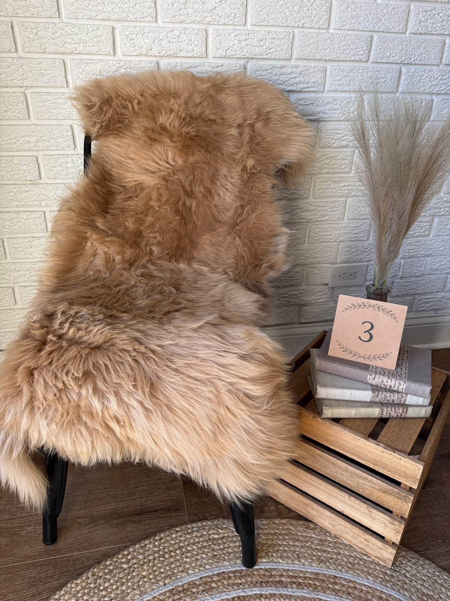 Follkee Sheepskin Rug, Throw Fur Rug, Carmel, Champagne, Beige Taupe, Short wool