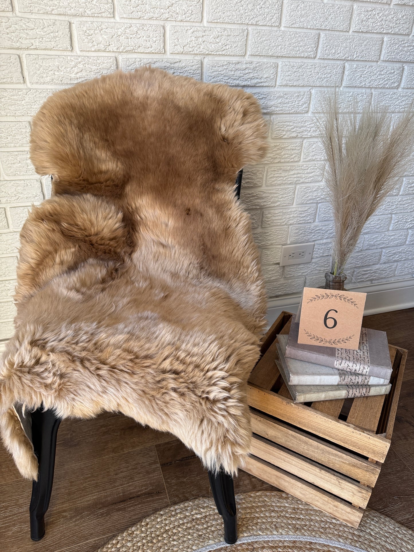 Follkee Sheepskin Rug, Throw Fur Rug, Carmel, Champagne, Beige Taupe, Short wool