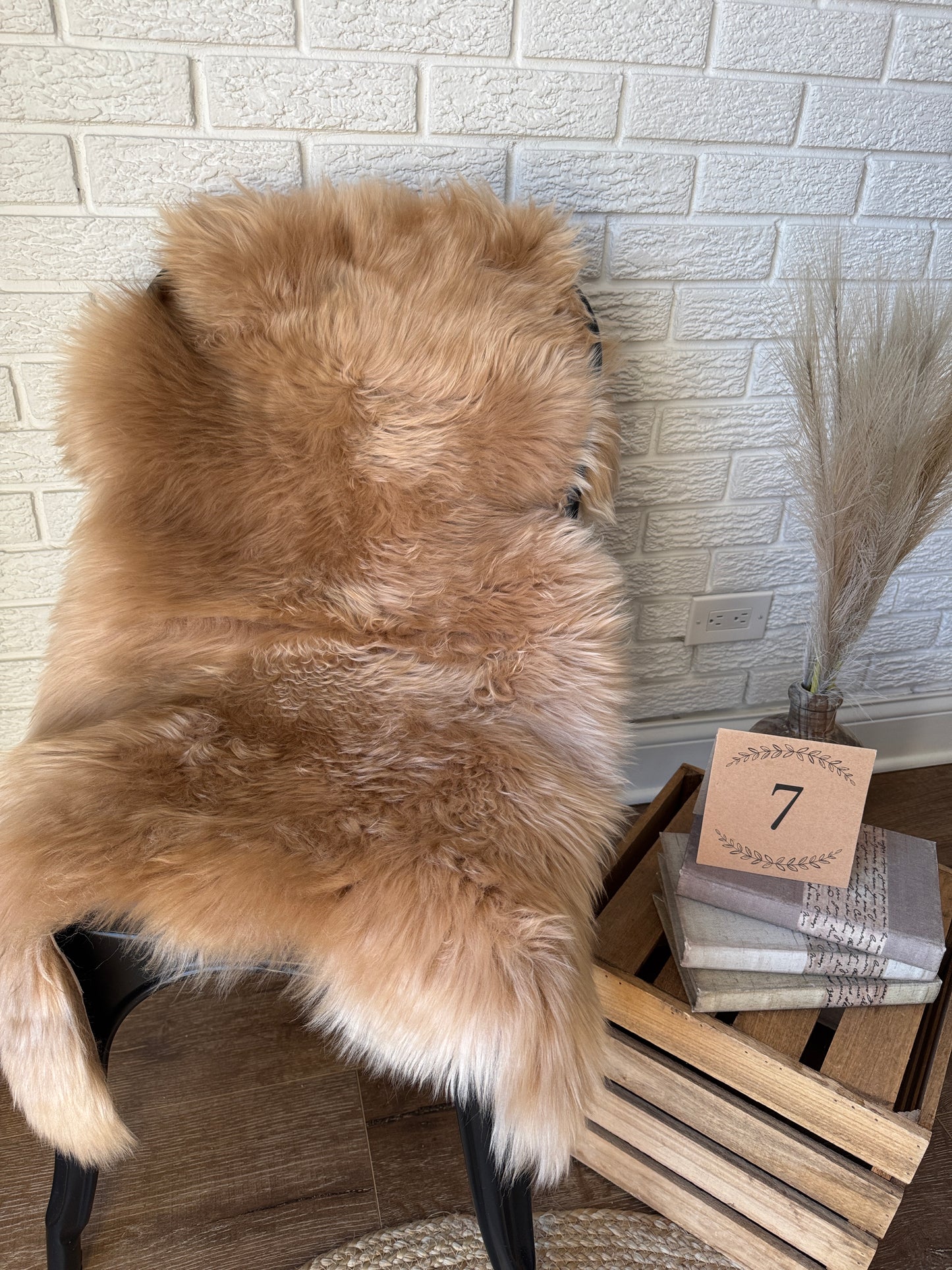 Follkee Sheepskin Rug, Throw Fur Rug, Carmel, Champagne, Beige Taupe, Short wool