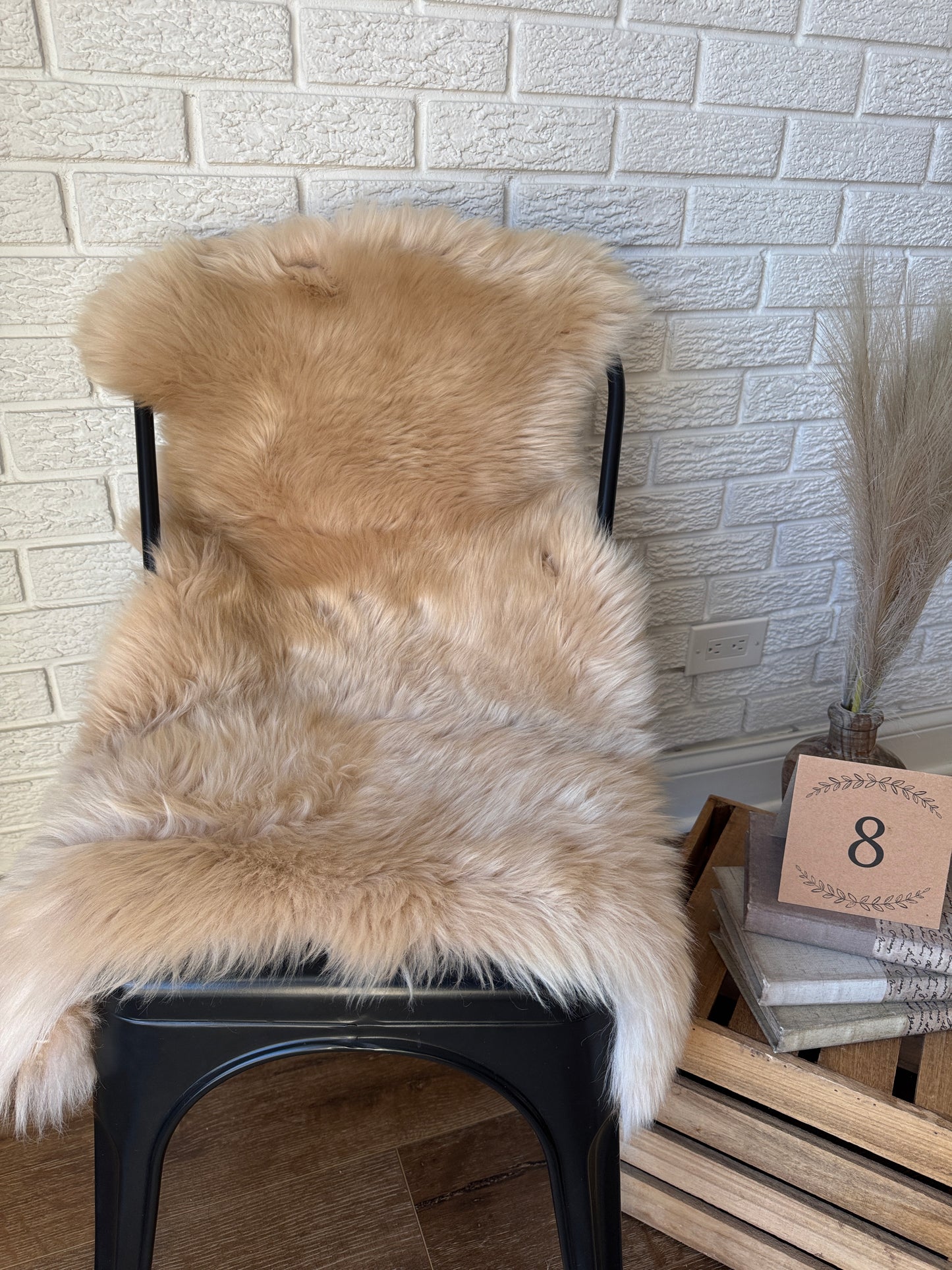 Follkee Sheepskin Rug, Throw Fur Rug, Carmel, Champagne, Beige Taupe, Short wool