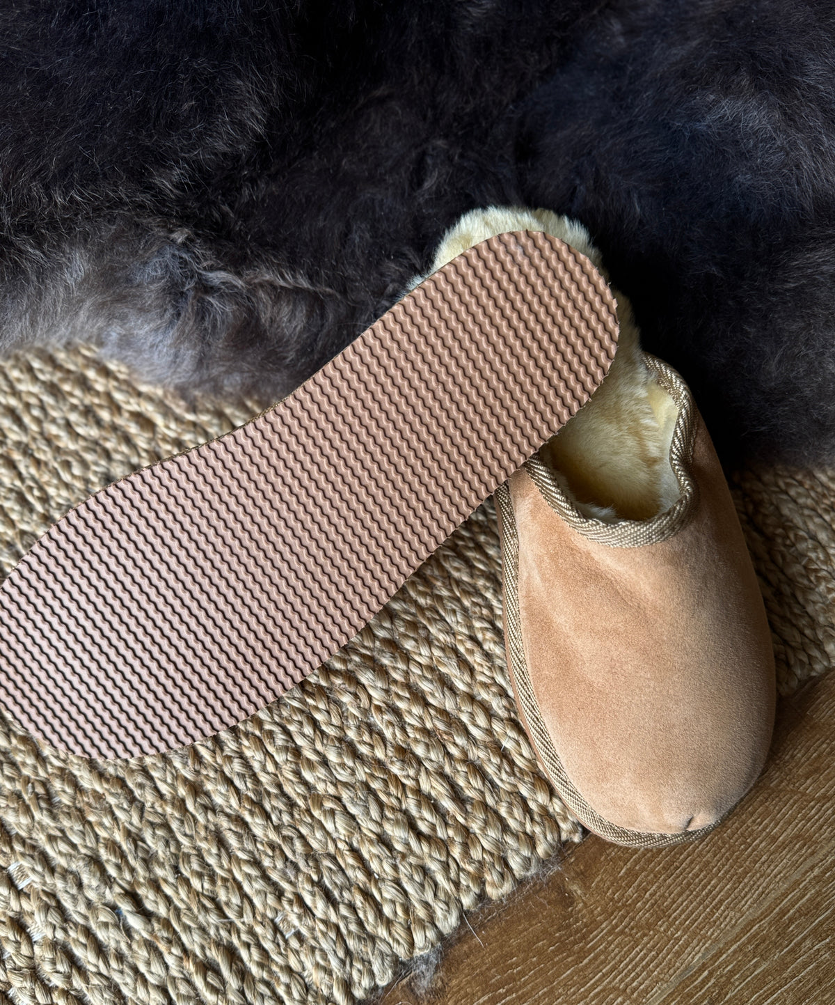 Follkee Slippers Sheep Skin Merino Wool Slippers Mens  House Shoes Slip On Slippers Beige Slippers Leather Slippers Shearling Slippers