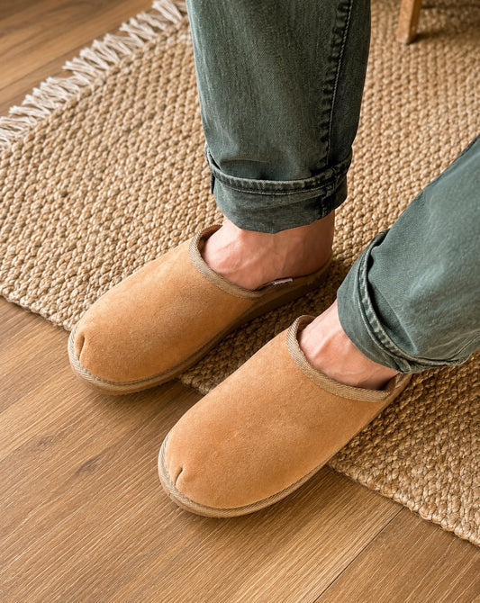 Follkee Slippers Sheep Skin Merino Wool Slippers Mens  House Shoes Slip On Slippers Beige Slippers Leather Slippers Shearling Slippers