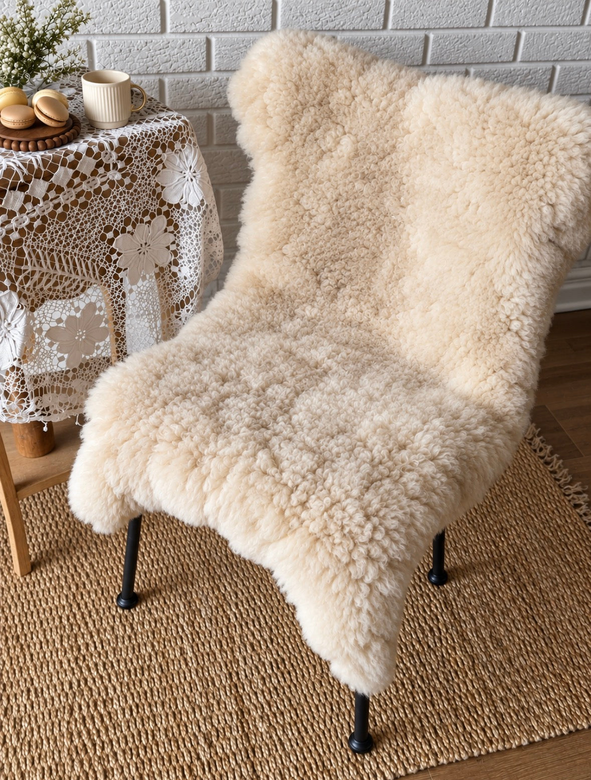 Short Soft Wool Follkee Sheepskin Rug – Champagne Beige Taupe Icelandic & Australian Real Sheepskin Throw
