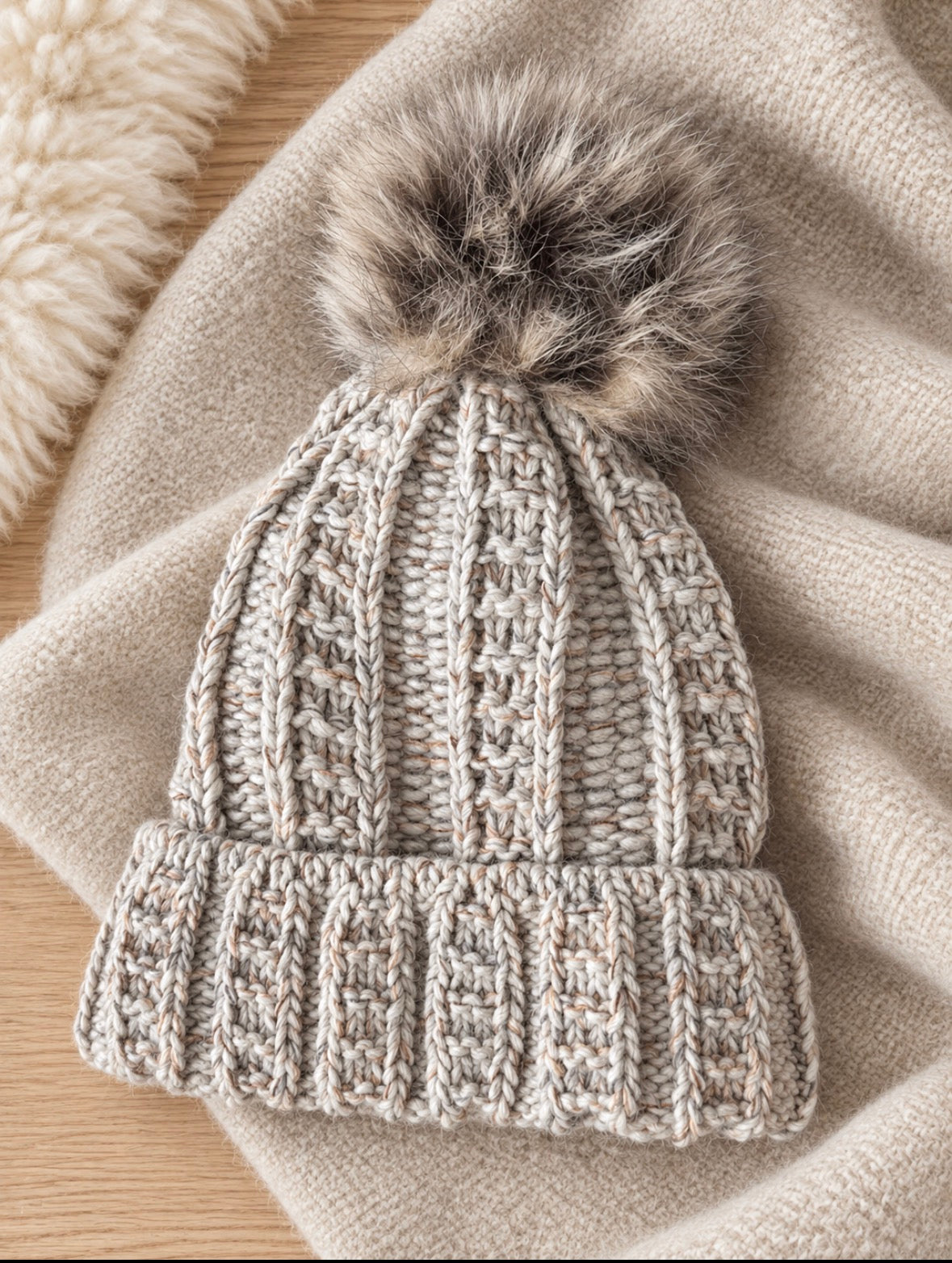 Follkee  Ribbed Beanie with Fur Pom • Cozy Winter Hat • Soft Stretch Fit